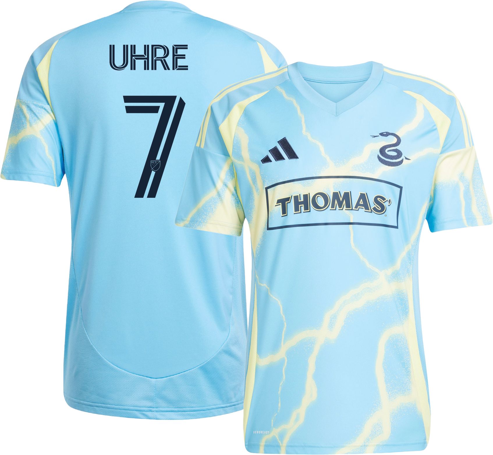 adidas Adult Philadelphia Union Mikael Uhre #7 Light Blue Away Replica Jersey