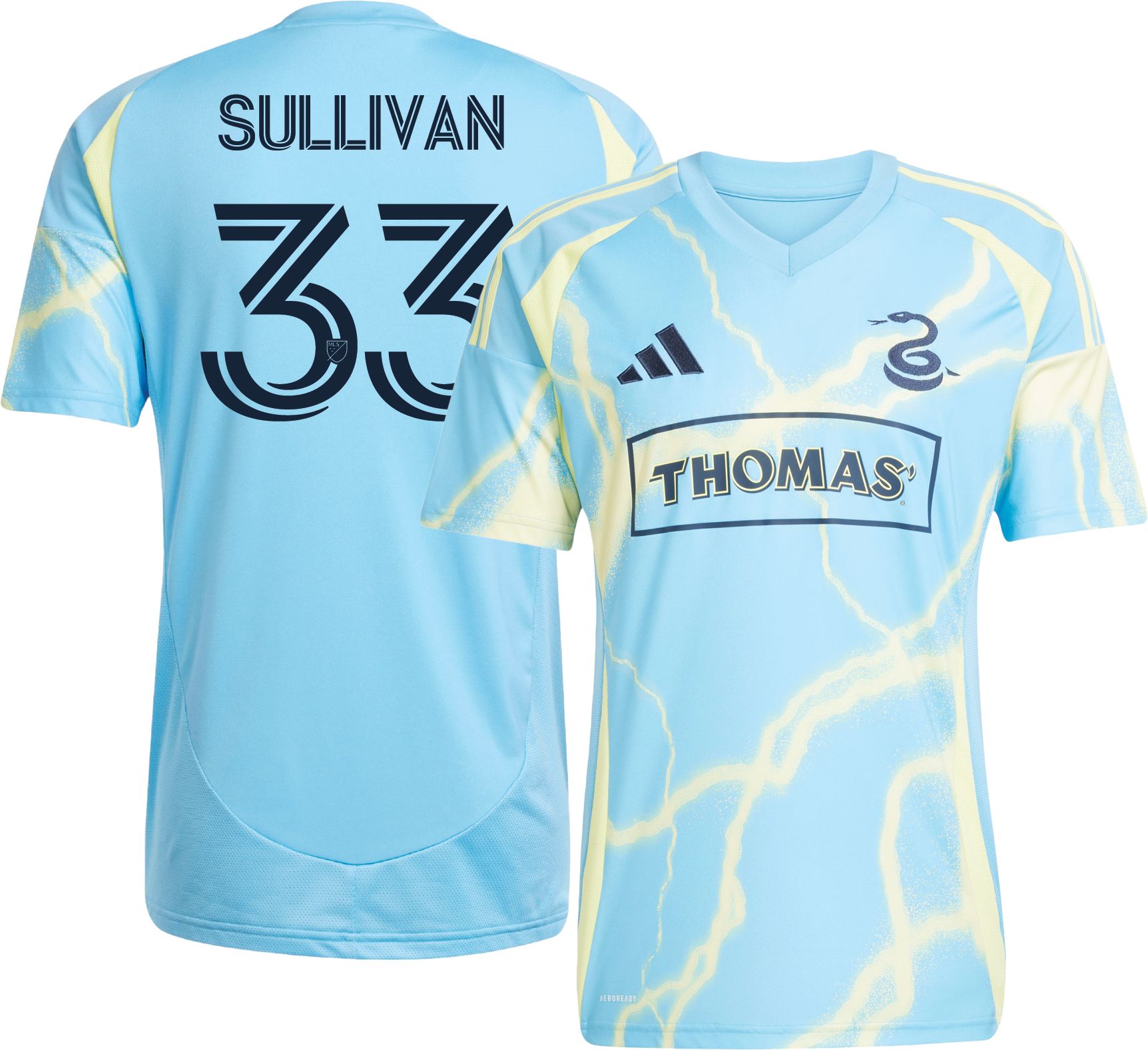 adidas Adult Philadelphia Union Quinn Sullivan #33 Light Blue Away Replica Jersey