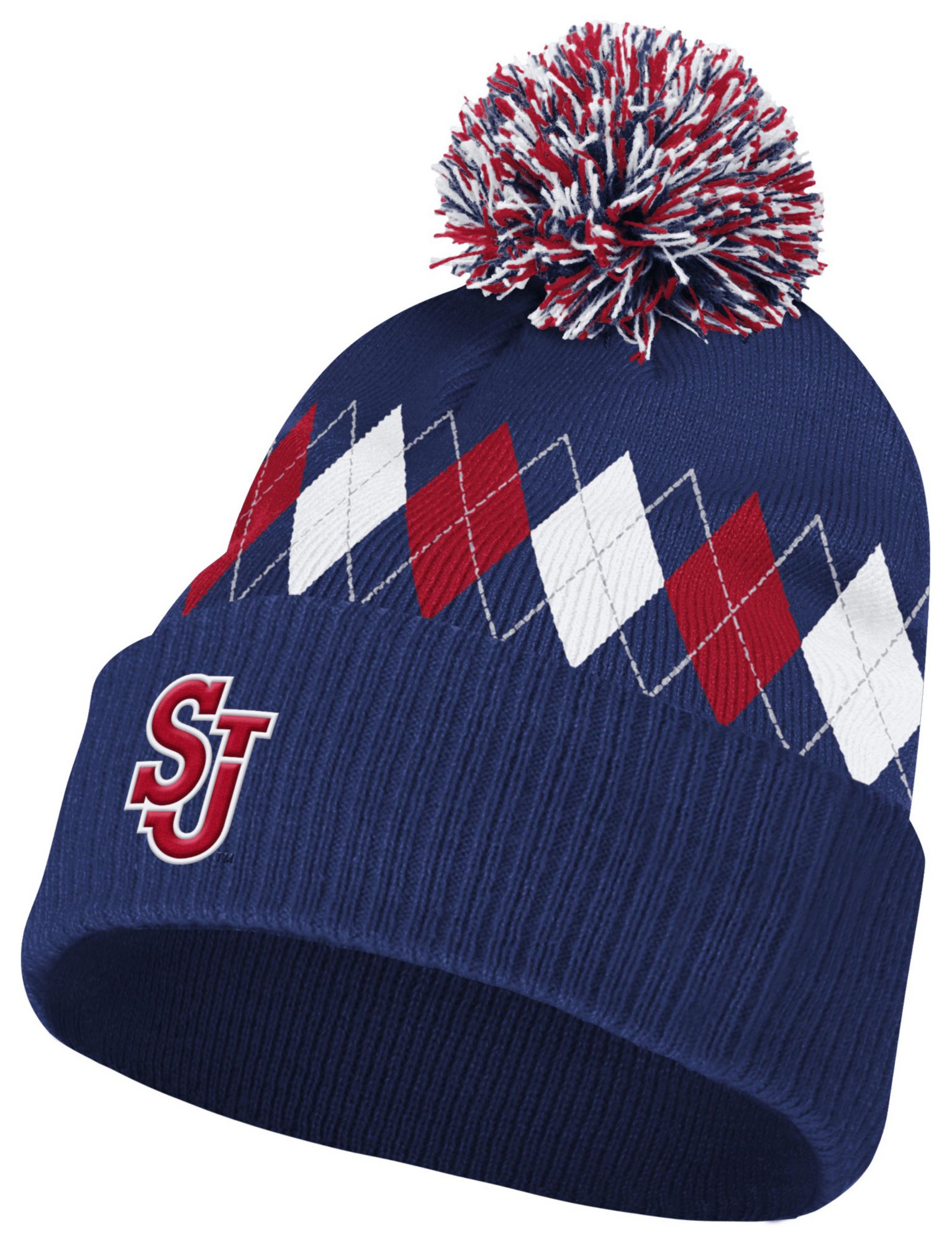 adidas Adult St. John's Red Storm Navy Argyle Sideline Knit Beanie