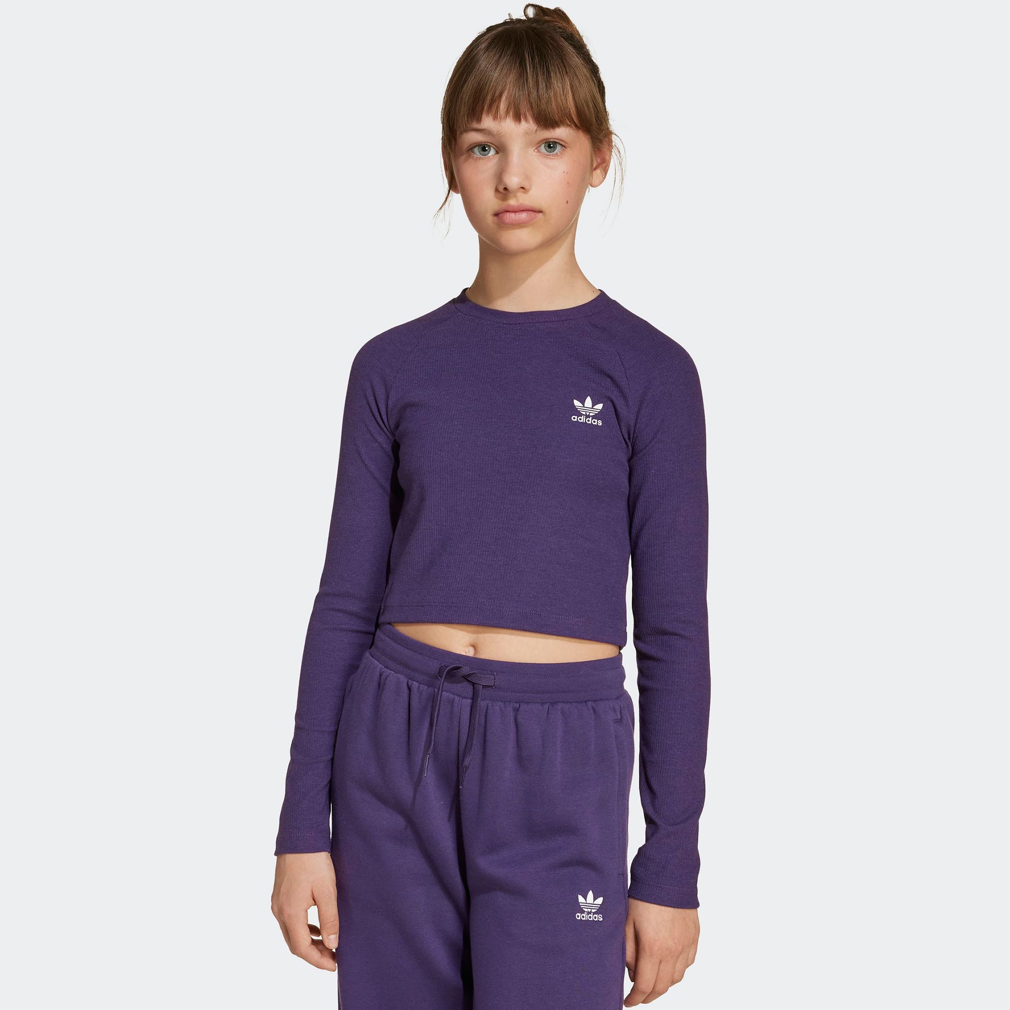 adidas Girls' Rib Cropped Long Sleeve Tee