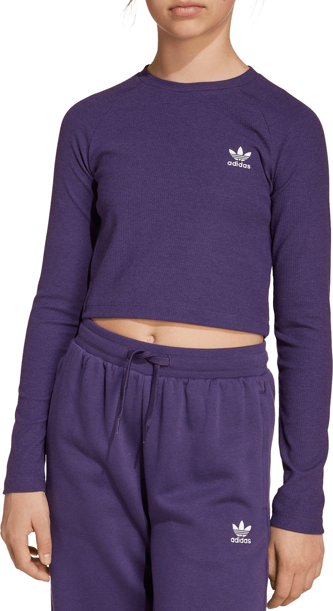 adidas Girls' Rib Cropped Long Sleeve Tee