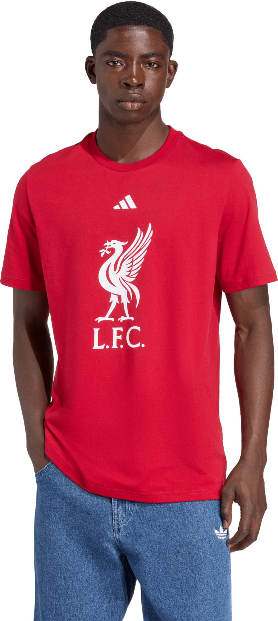 adidas Men's Liverpool FC 2025-26 Red Home Team Logo Short Sleeve T-Shirt