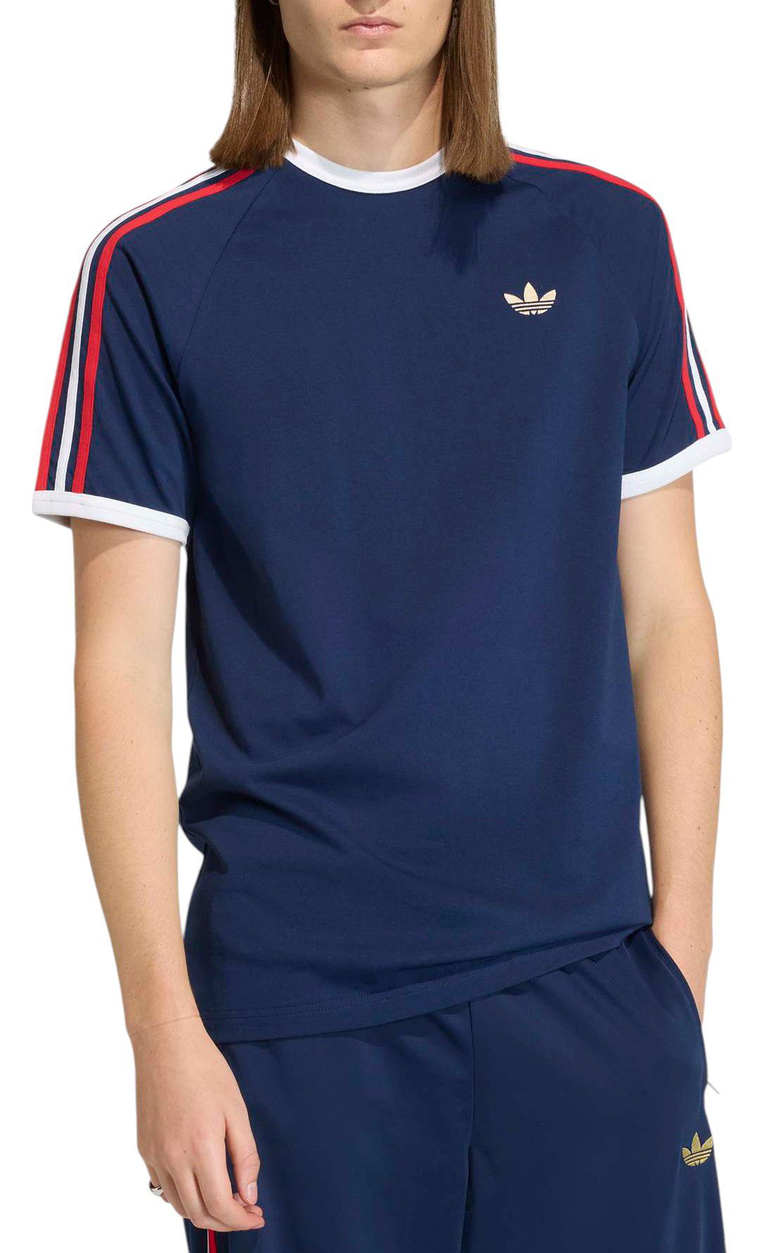 adidas Men's Adicolor Sport Classics 3-Stripes T-Shirt Night Indigo/Better Scarlet/White thumbnail