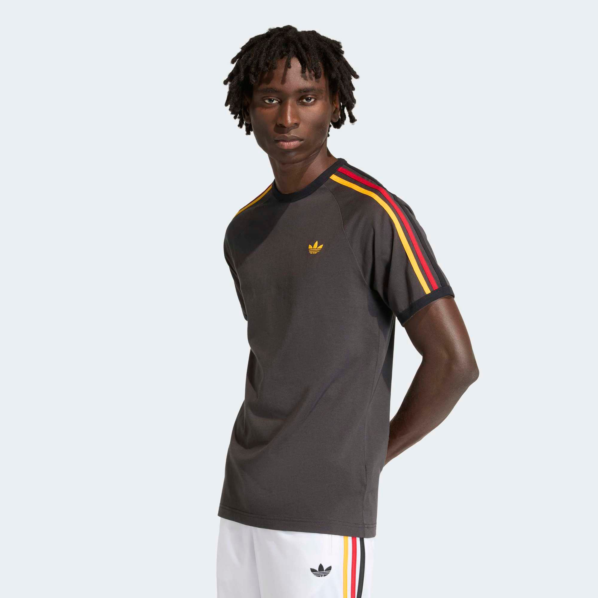 adidas Men's Adicolor Sport Classics 3-Stripes T-Shirt Utility Black/Collegiate Gold/Power Red thumbnail