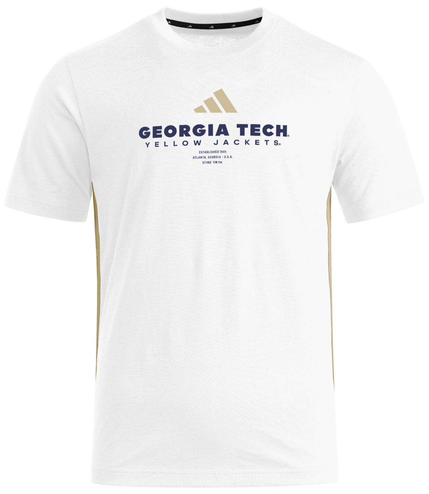 adidas Men's Georgia Tech Yellow Jackets White Three Stripe Jersey T-Shirt