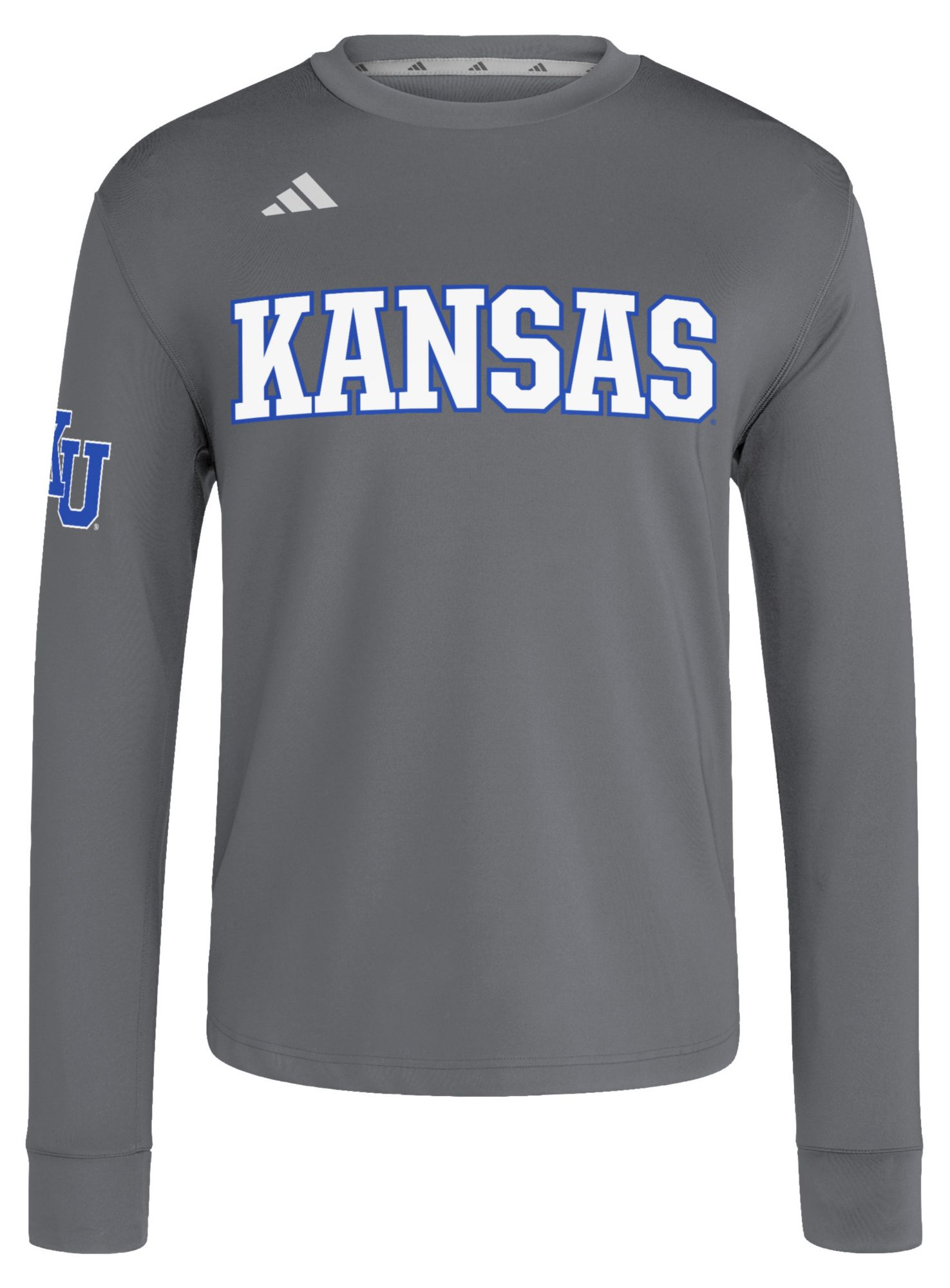 adidas Men's Kansas Jayhawks Dark Gray Dugout Crewneck Sweatshirt