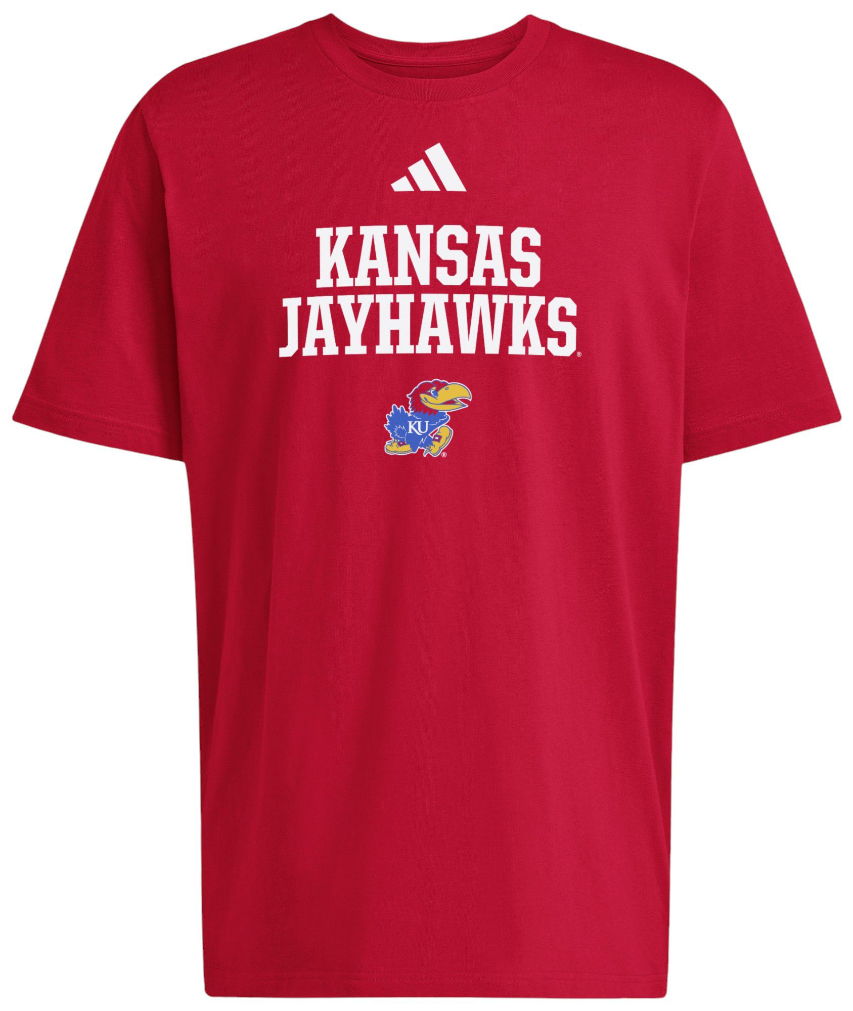 adidas Men's Kansas Jayhawks Team Power Red HOB Logo Stack T-Shirt