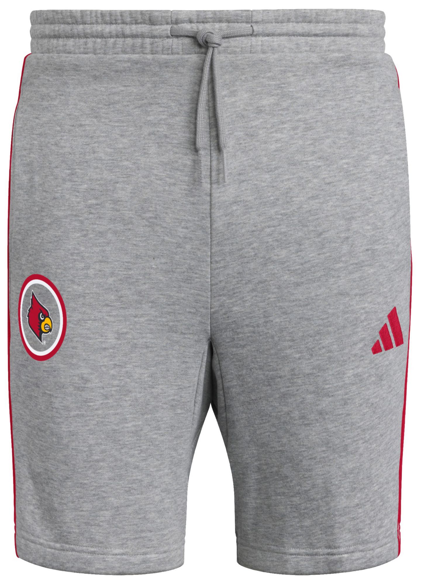 adidas Men's Louisville Cardinals Medium Grey 3-Stripes Fleece Shorts