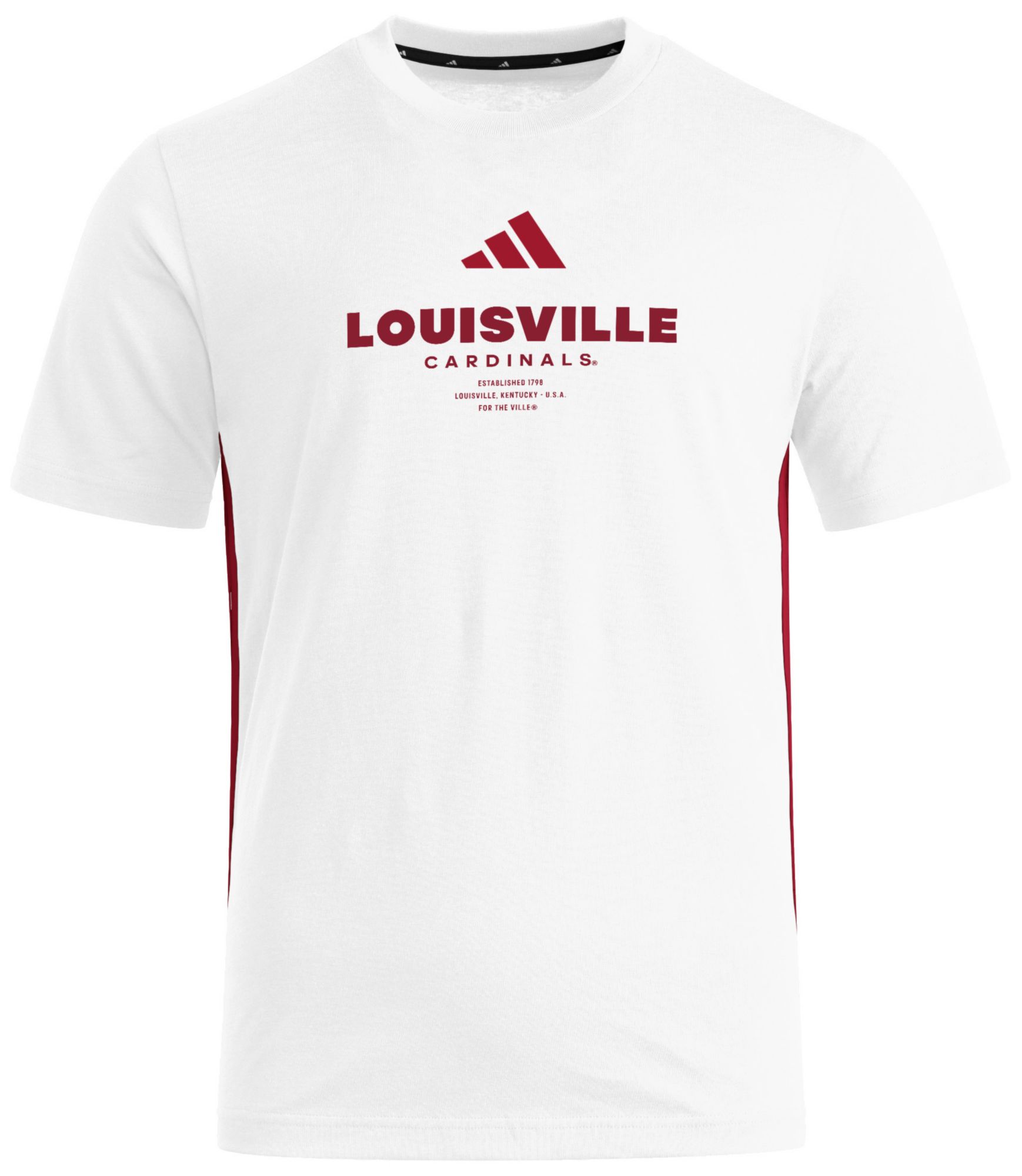adidas Men's Louisville Cardinals White Three Stripe Jersey T-Shirt