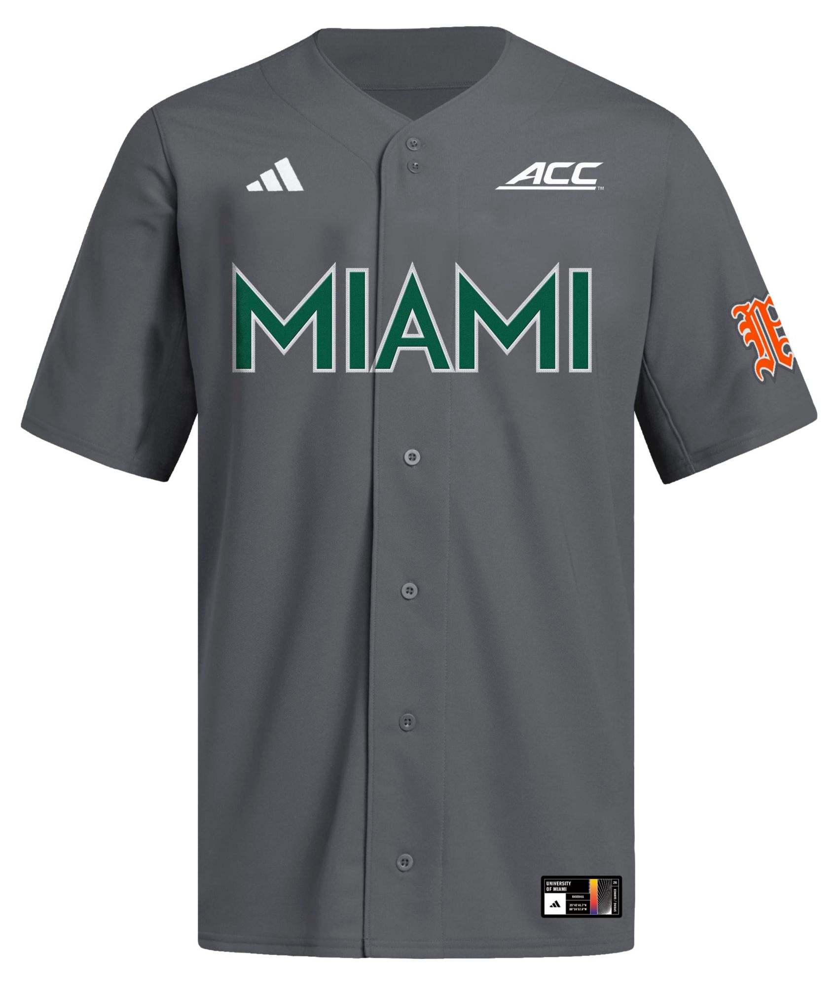 adidas Men's Miami Hurricanes Grey Replica Alternate Shades Baseball Jersey