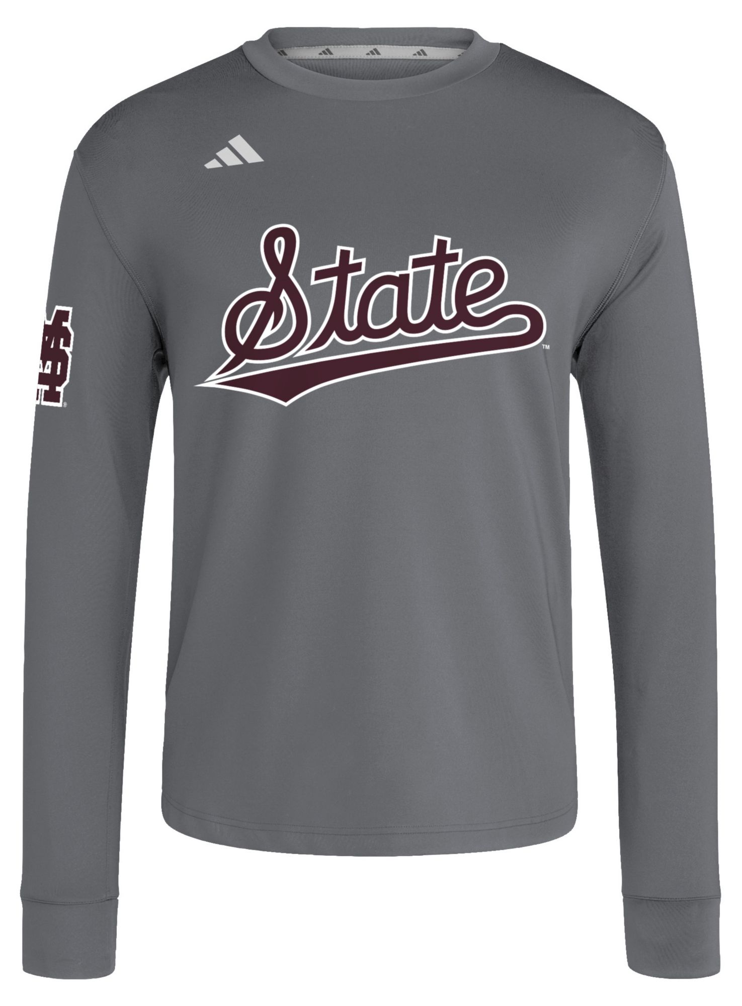 adidas Men's Mississippi State Bulldogs Dark Gray Dugout Crewneck Sweatshirt