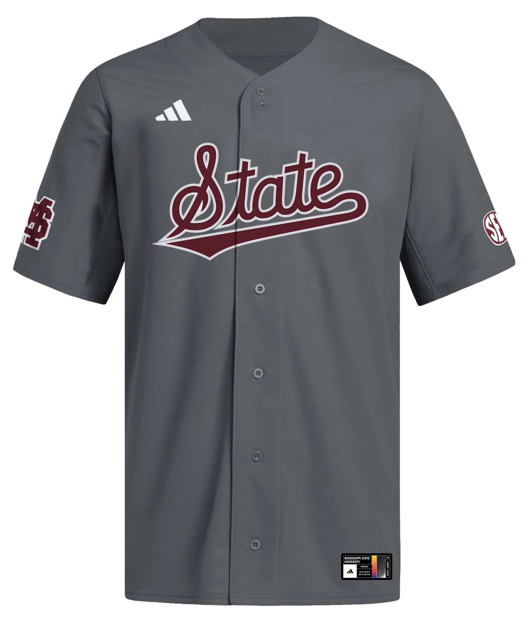 adidas Men's Mississippi State Bulldogs Grey Replica Alternate Shades Baseball Jersey