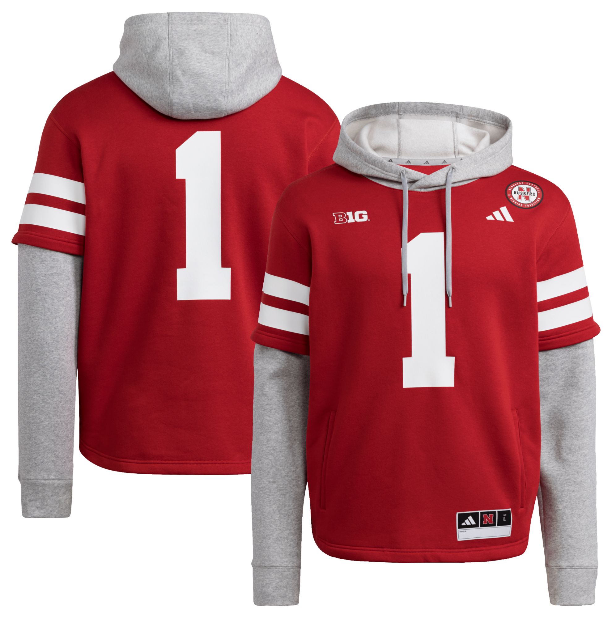 adidas Men's Nebraska Cornhuskers #1 Medium Red Hooded Jersey