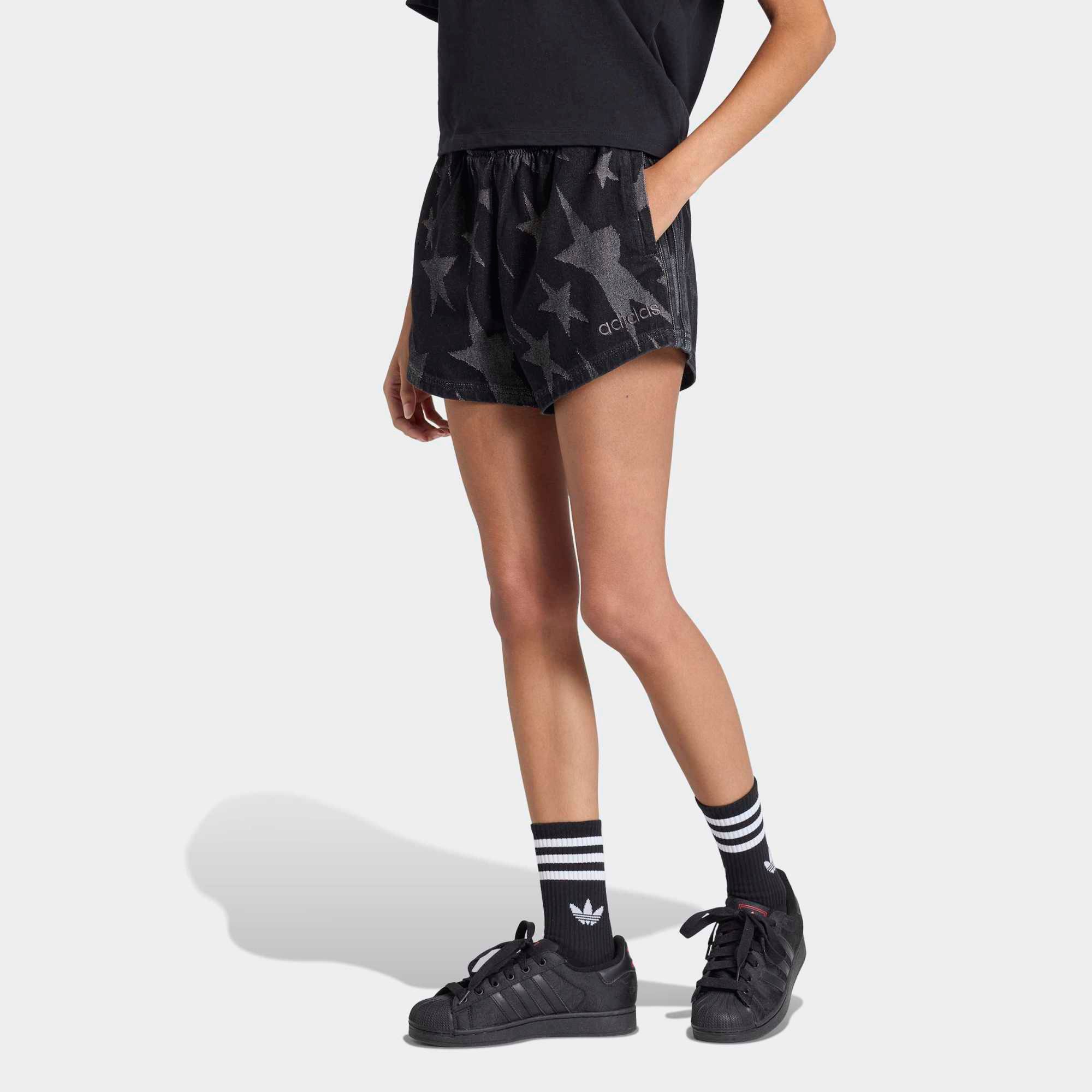 adidas Originals Women's Denim Graphic Varsity Shorts