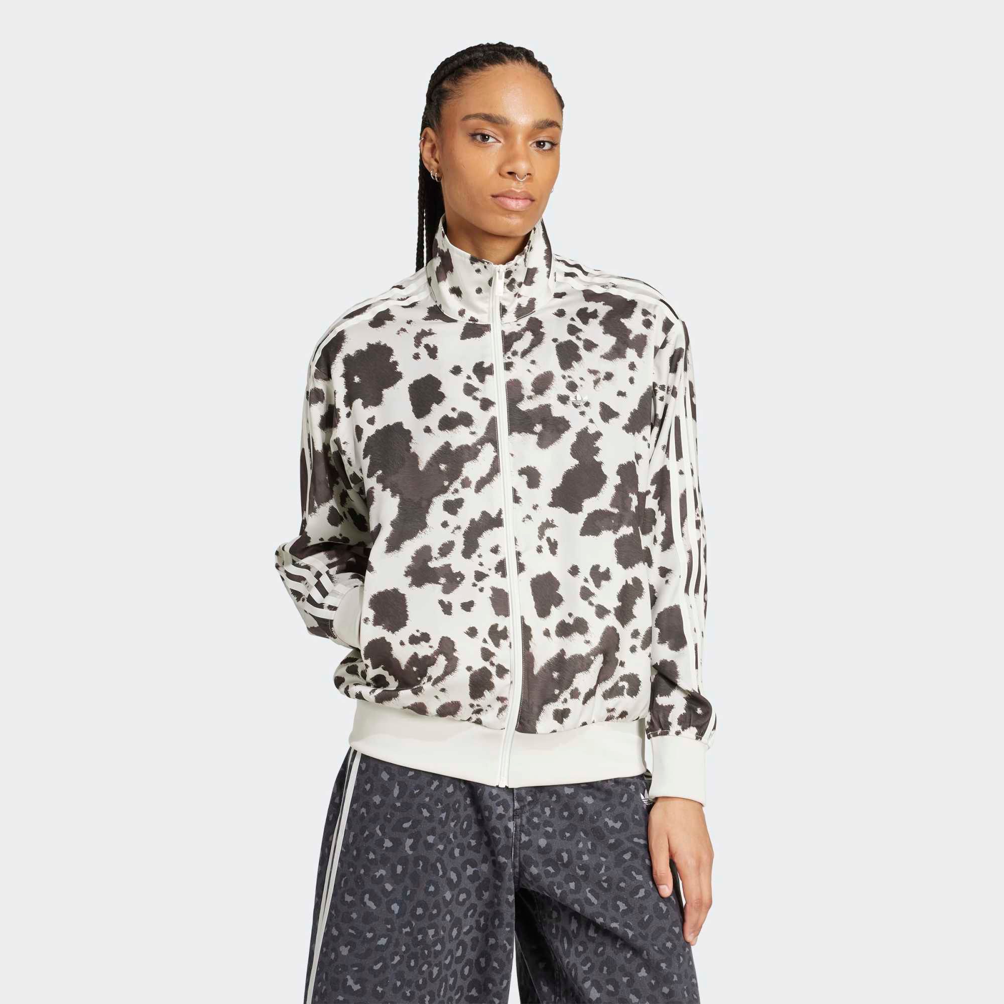 adidas Originals Women's Cow Print Satin Track Top