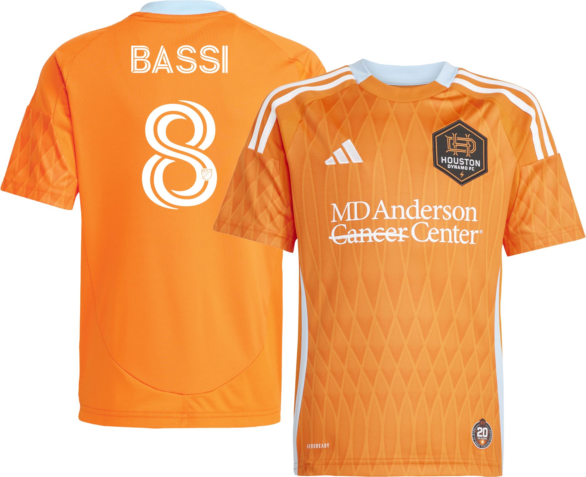 adidas Youth Houston Dynamo Amine Bassi #8 2025 Primary Replica Jersey
