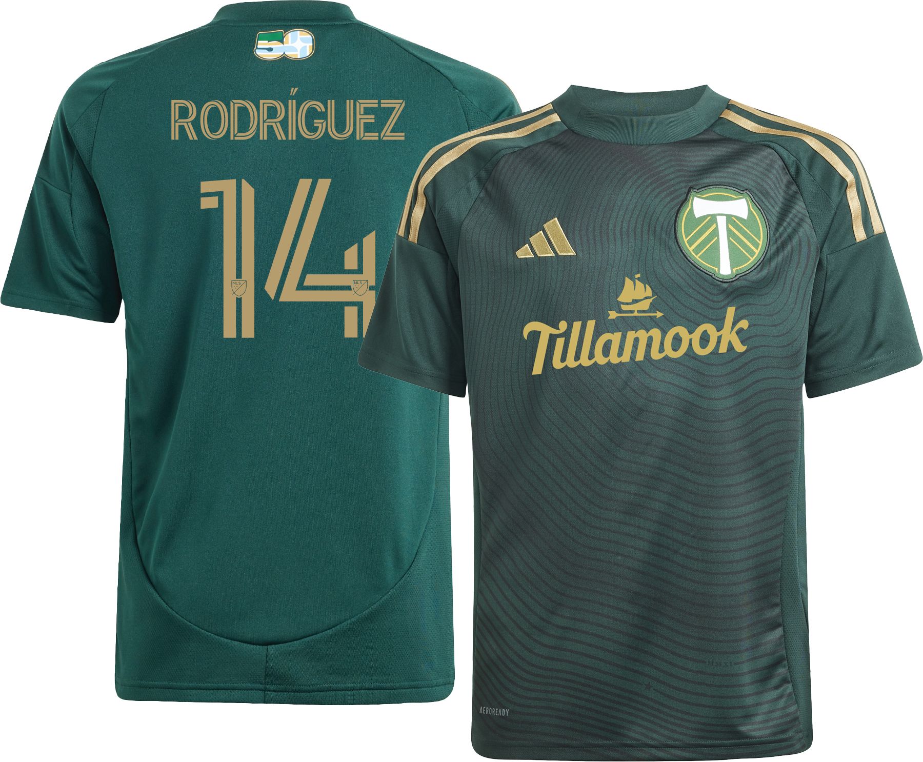 adidas Youth Portland Timbers Jonathan Rodriguez #14 2025 Primary Replica Jersey
