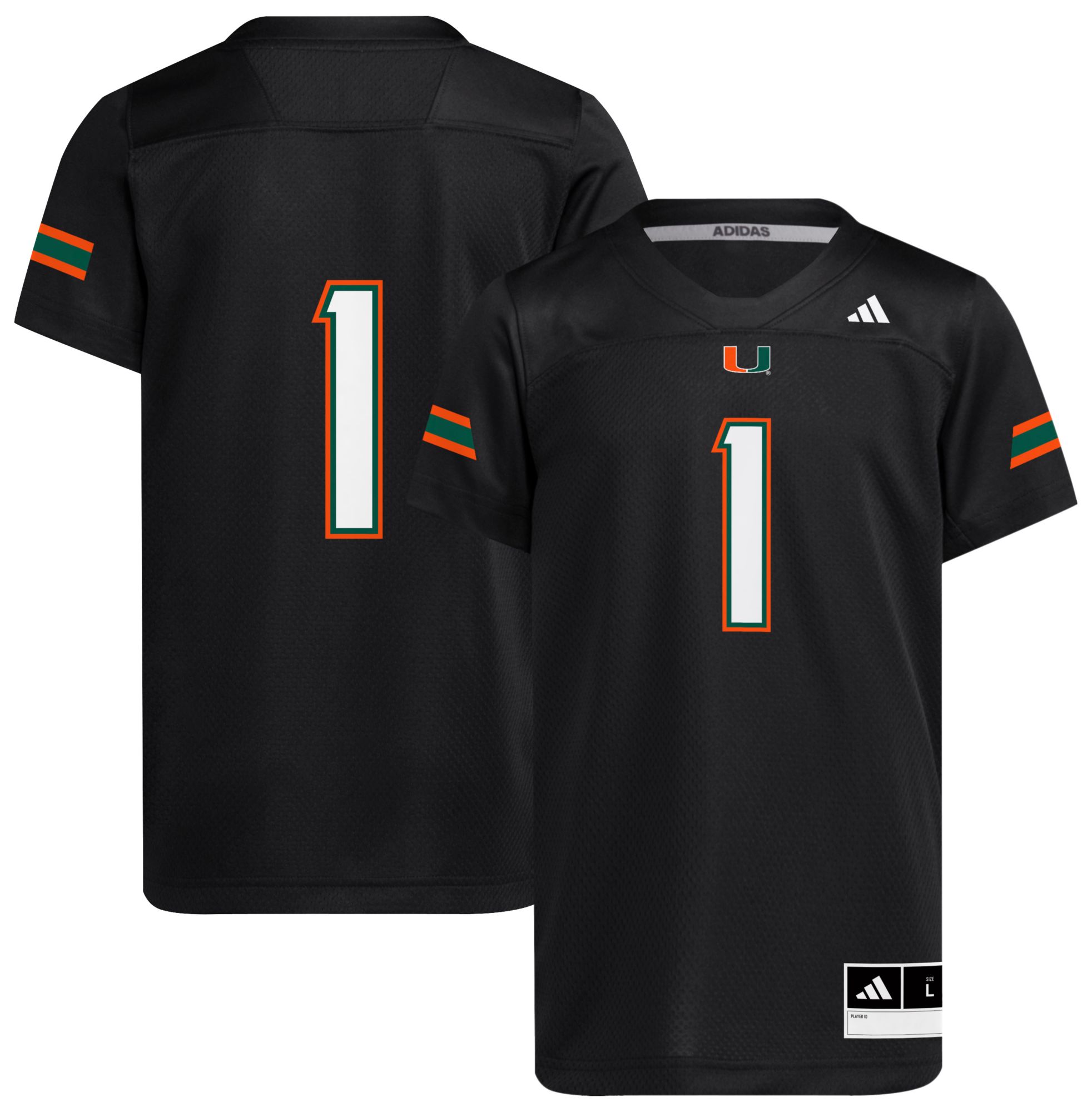 adidas Youth Miami Hurricanes Black Replica Football Jersey