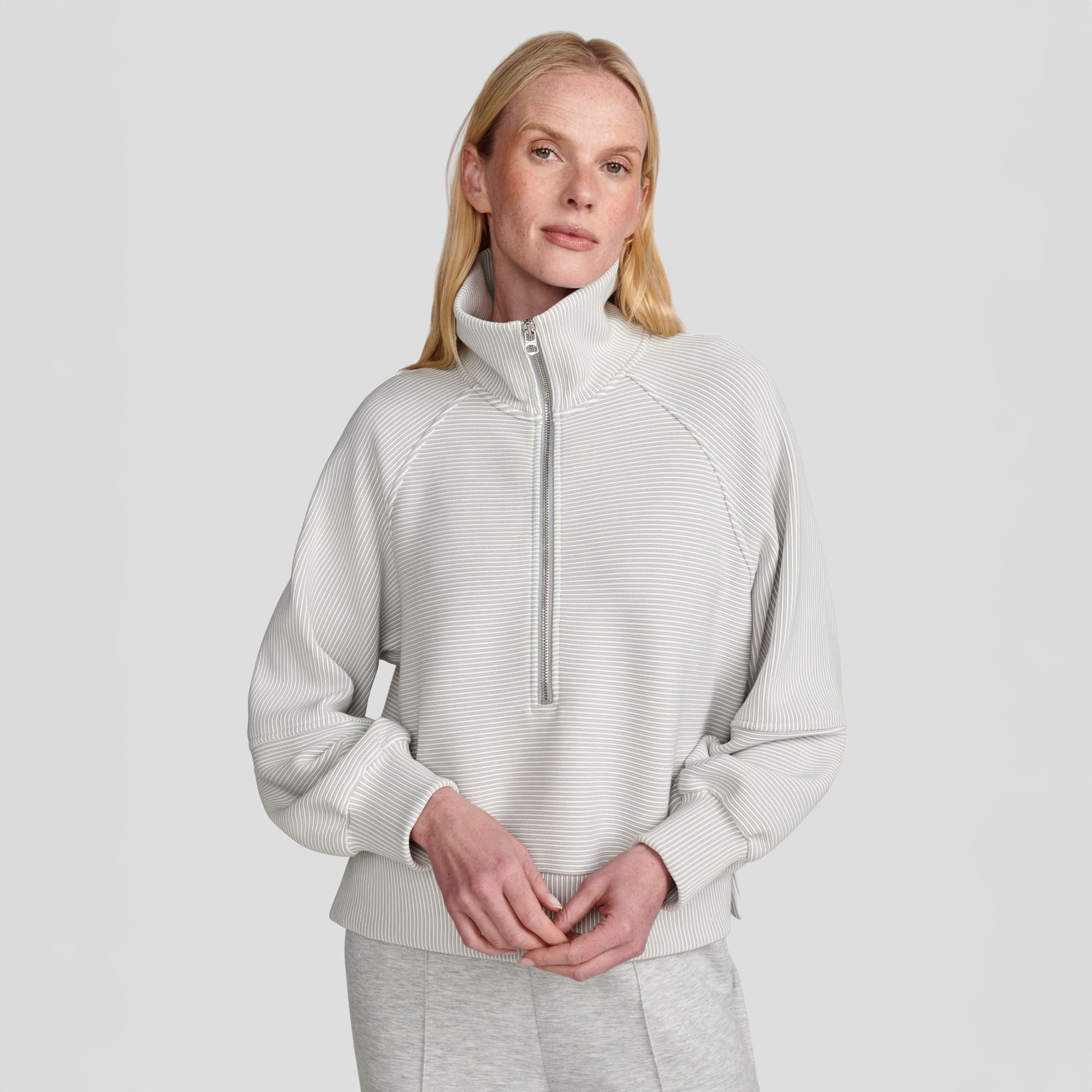 Varley Women's Milano 2.0 Half Zip Sweat, XL, Mirage Grey/Snow White