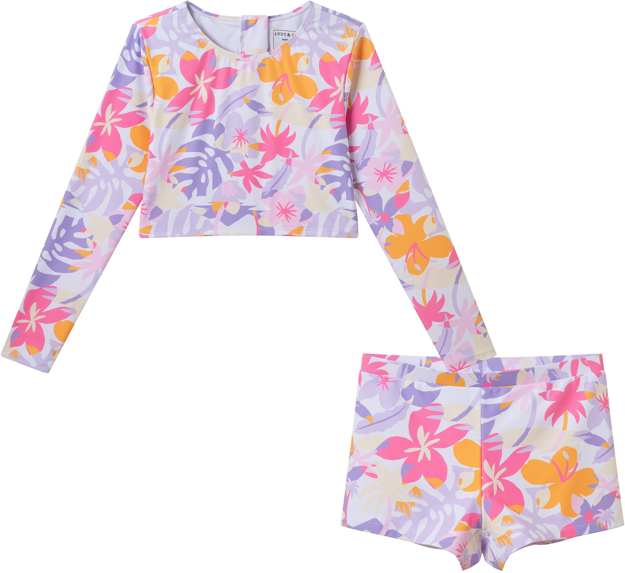 Andy &amp; Evan Girls' Long Sleeve Rashguard &amp; Shorts Set