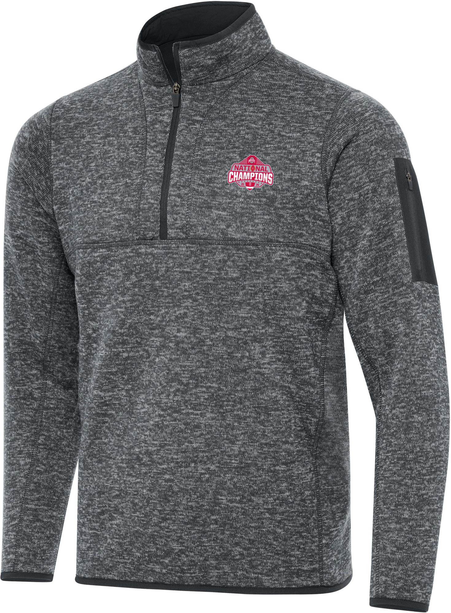 Antigua Adult 2024-25 National Champions Ohio State Buckeyes Fortune Grey Quarter-Zip Pullover