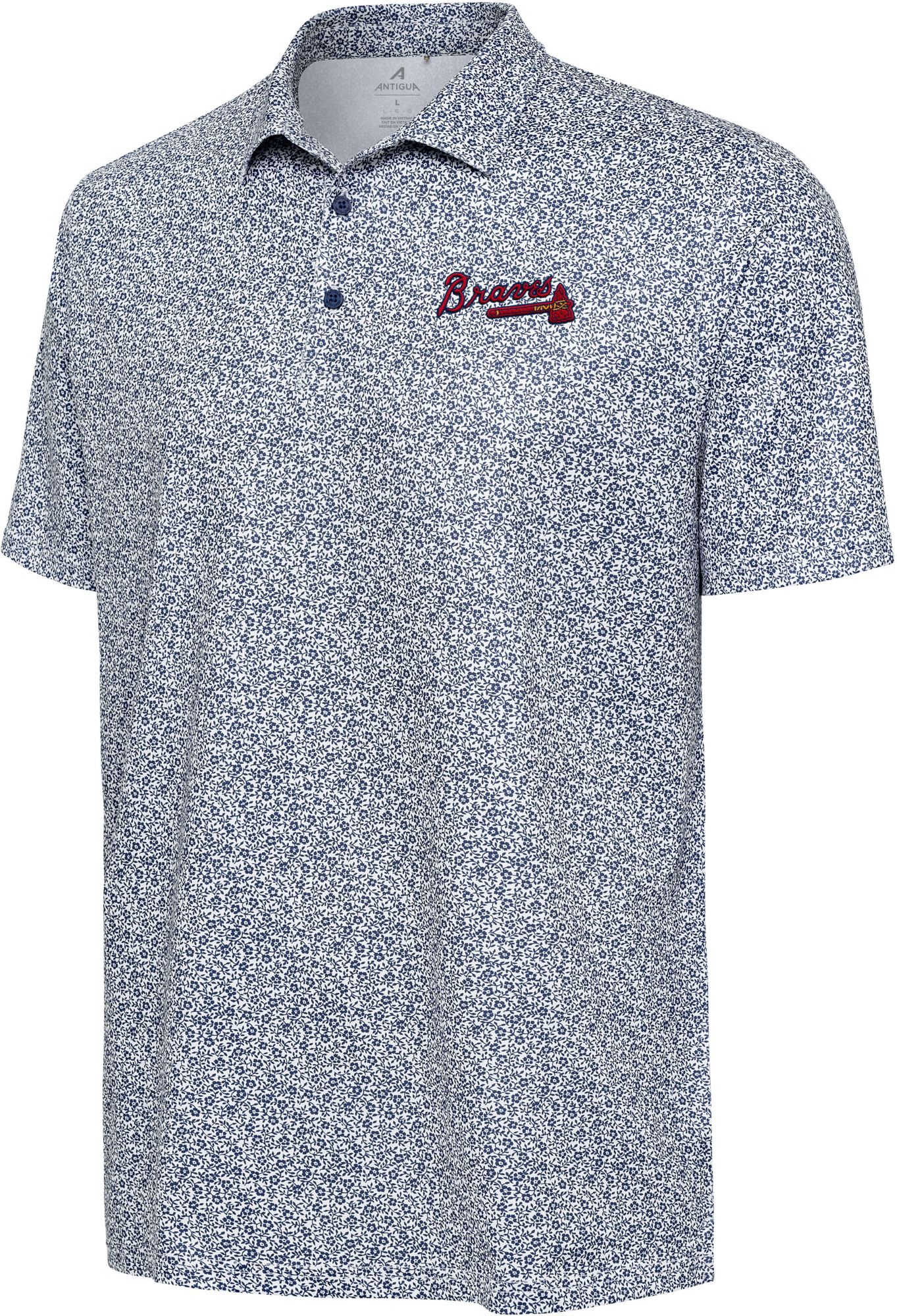 Antigua Men's Atlanta Braves White Field Ditsy Polo