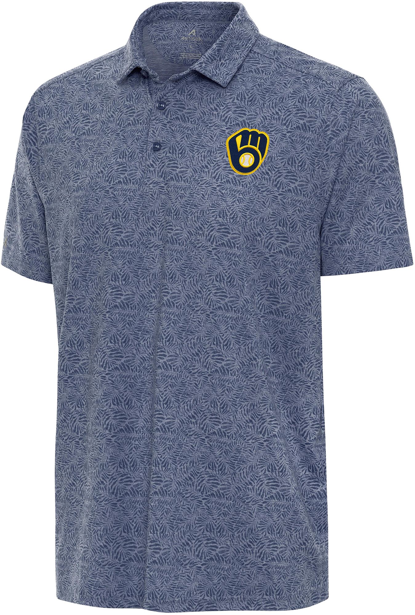 Antigua Men's Milwaukee Brewers Navy Tentril Polo