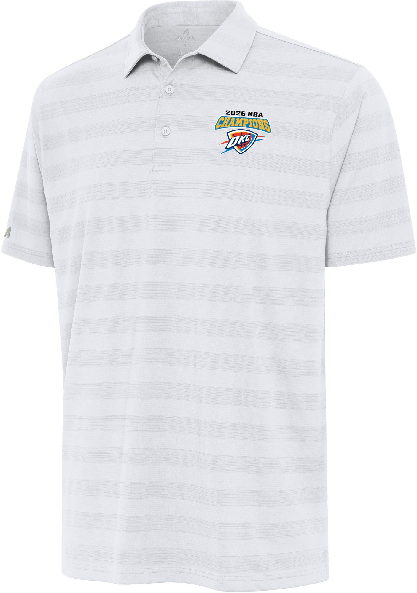 Antigua Adult 2025 NBA Champions Oklahoma City Thunder Tunnel White Polo