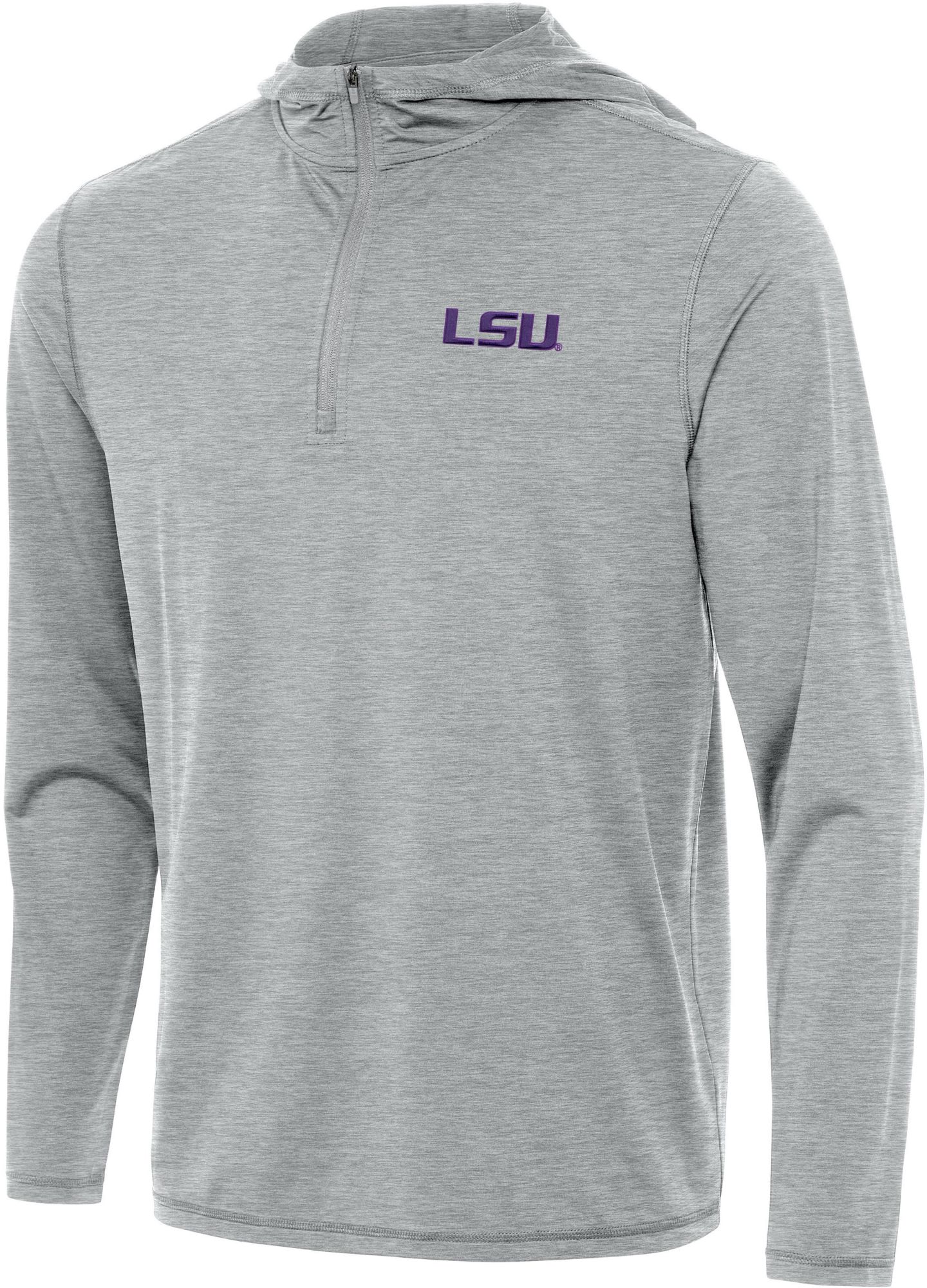 Antigua Men's LSU Tigers Grey Tidy Lifestyle Quarter-Zip Hoodie