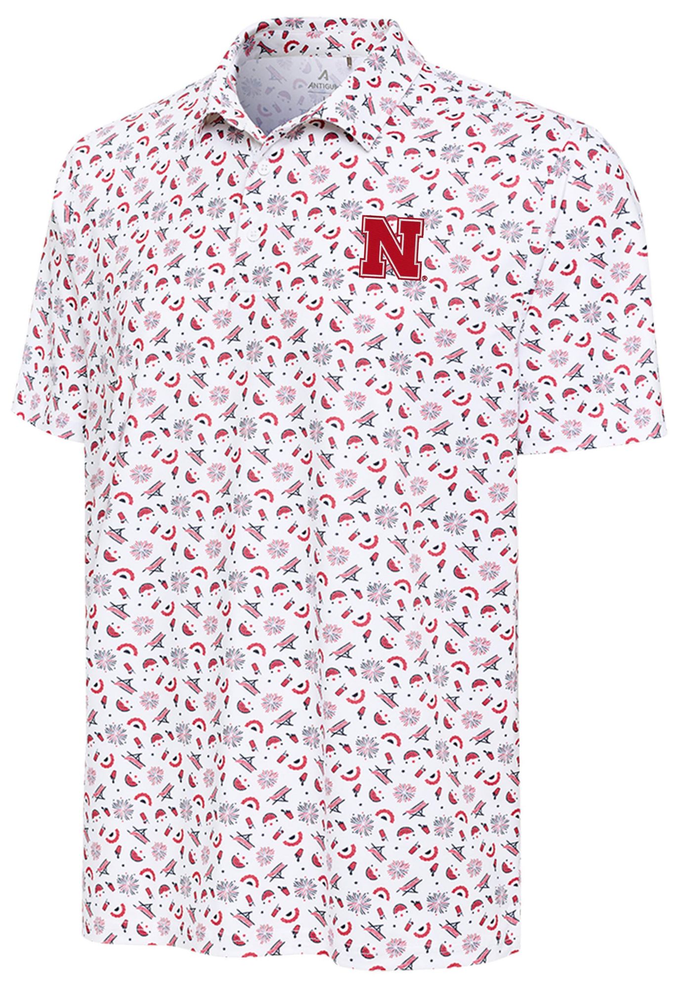Antigua Men's Nebraska Cornhuskers White Patriot Polo