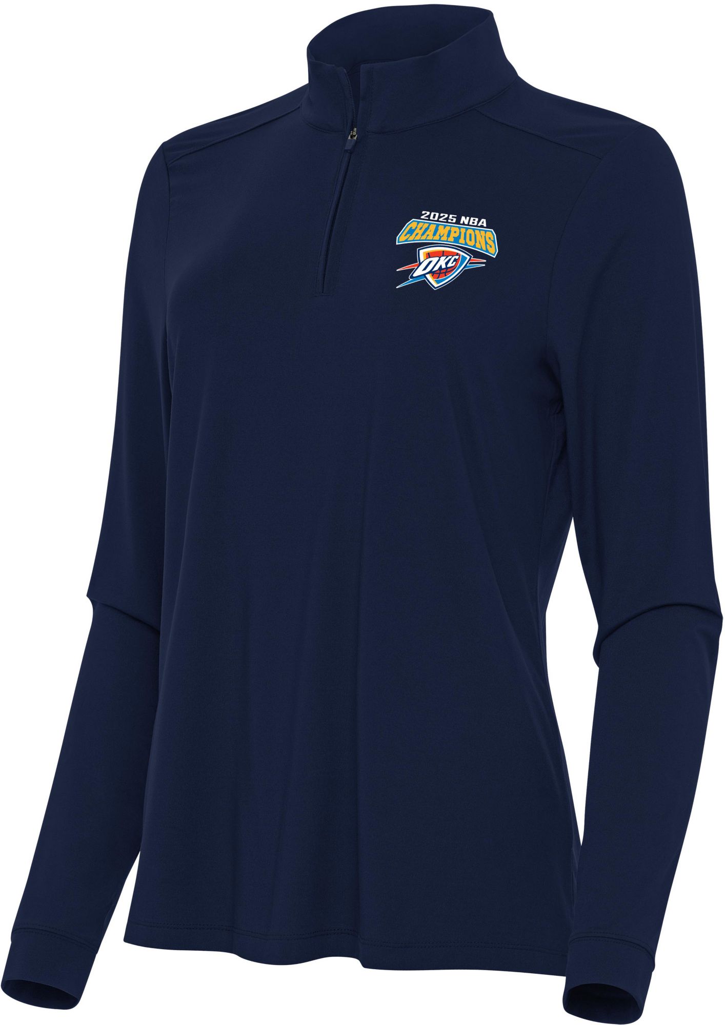 Antigua Women's 2025 NBA Champions Oklahoma City Thunder Intent Navy Quarter-Zip