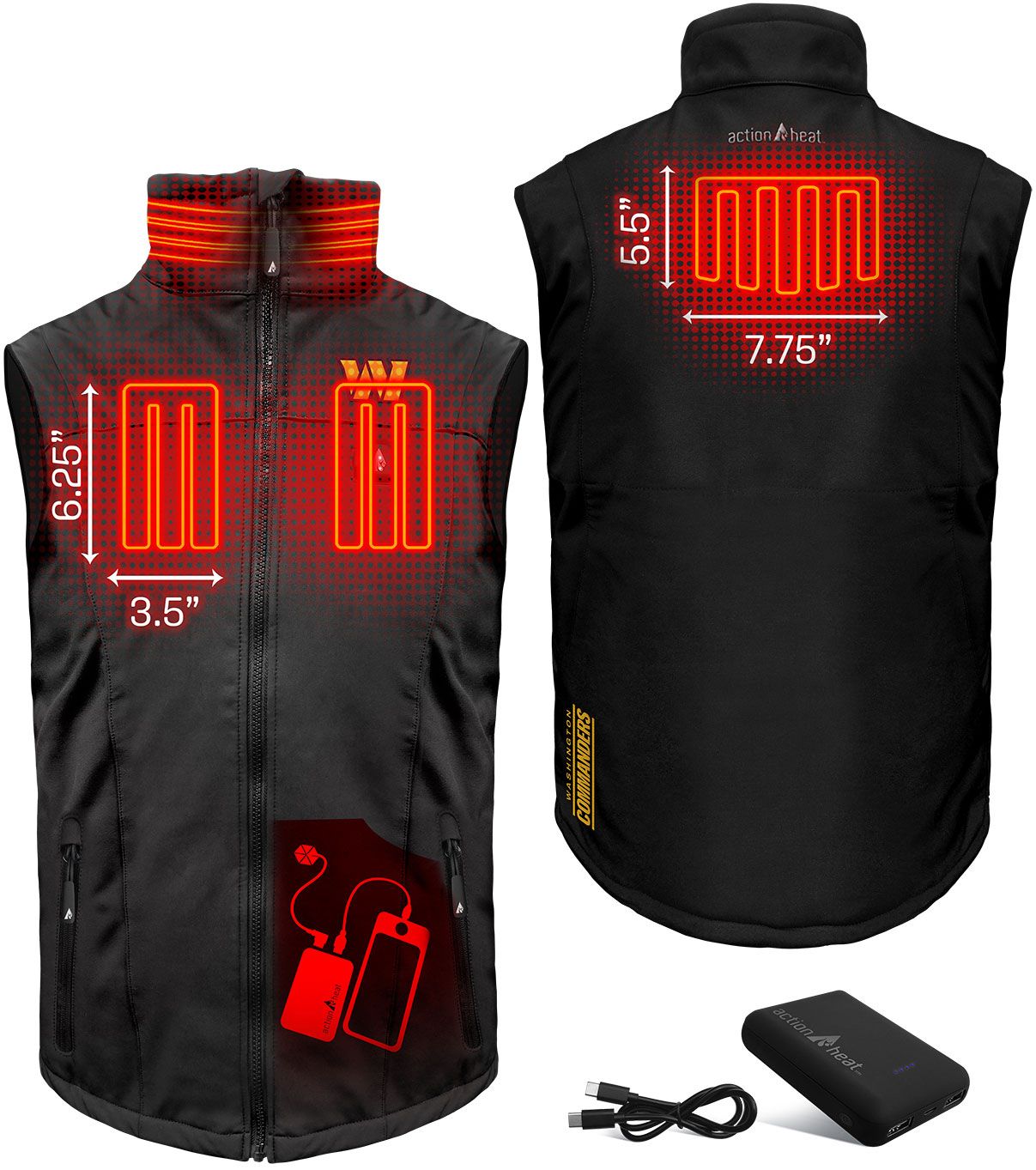 ActionHeat Men's Washington Commanders Black 5V Battery Heated Softshell Vest