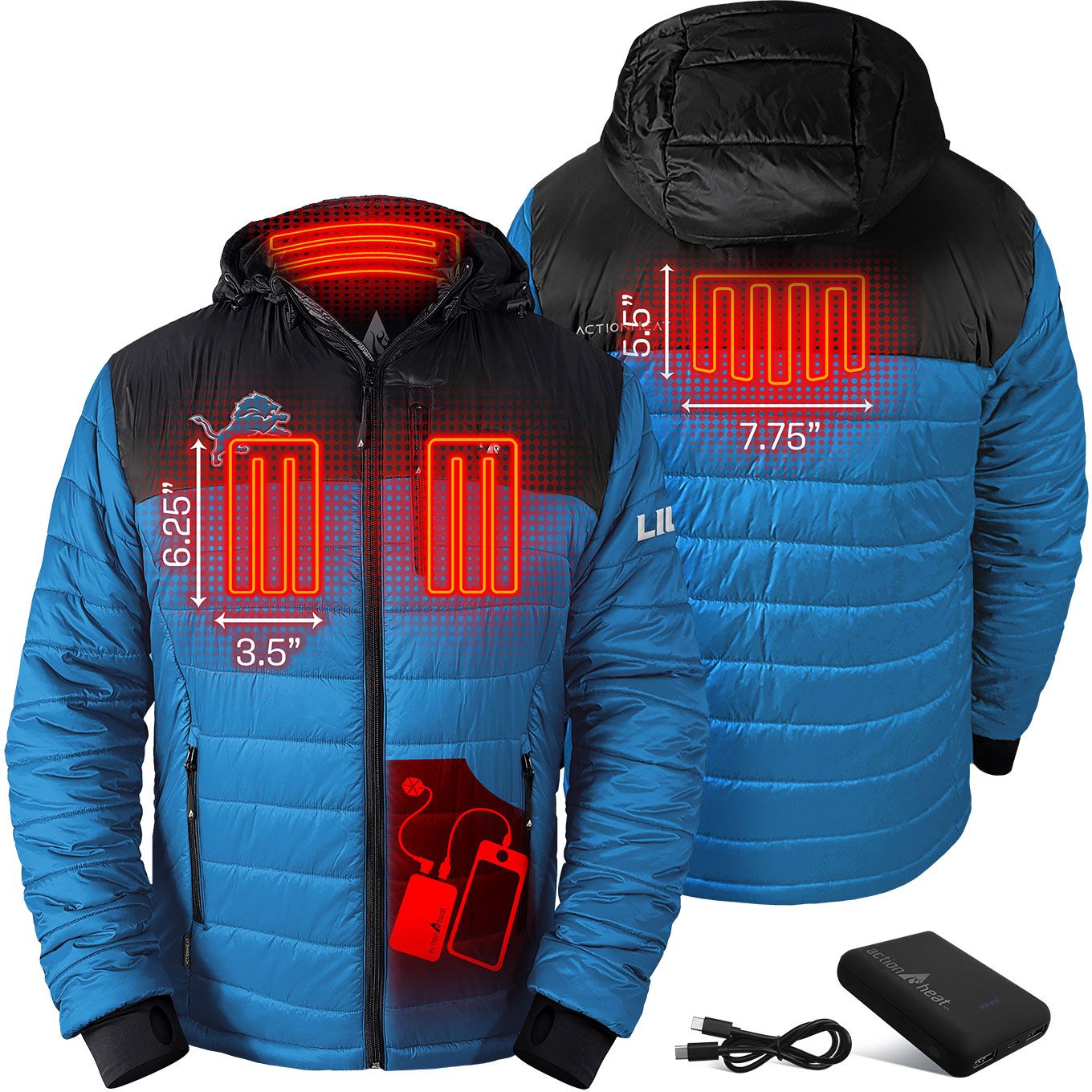 ActionHeat Men's Detroit Lions Blue Puffer Jacket