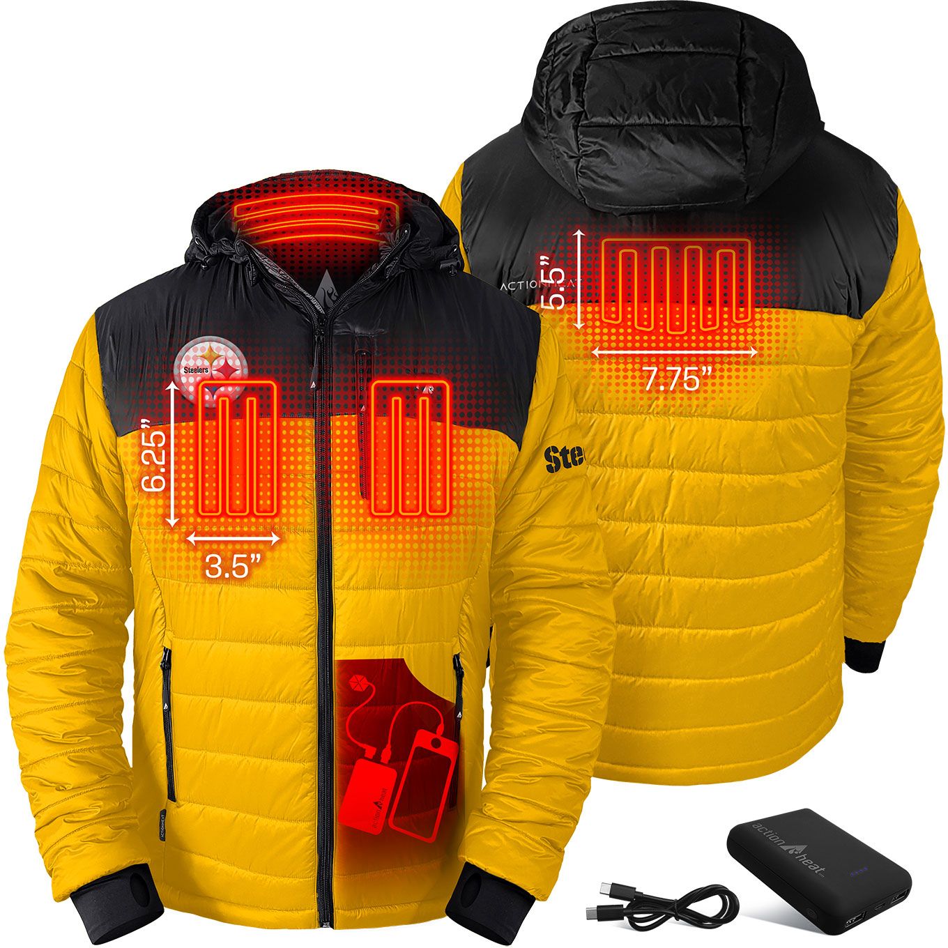 ActionHeat Men's Pittsburgh Steelers Gold Puffer Jacket