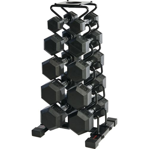 ETHOS 150 lb Rubber Hex Dumbbell Set+ Rack