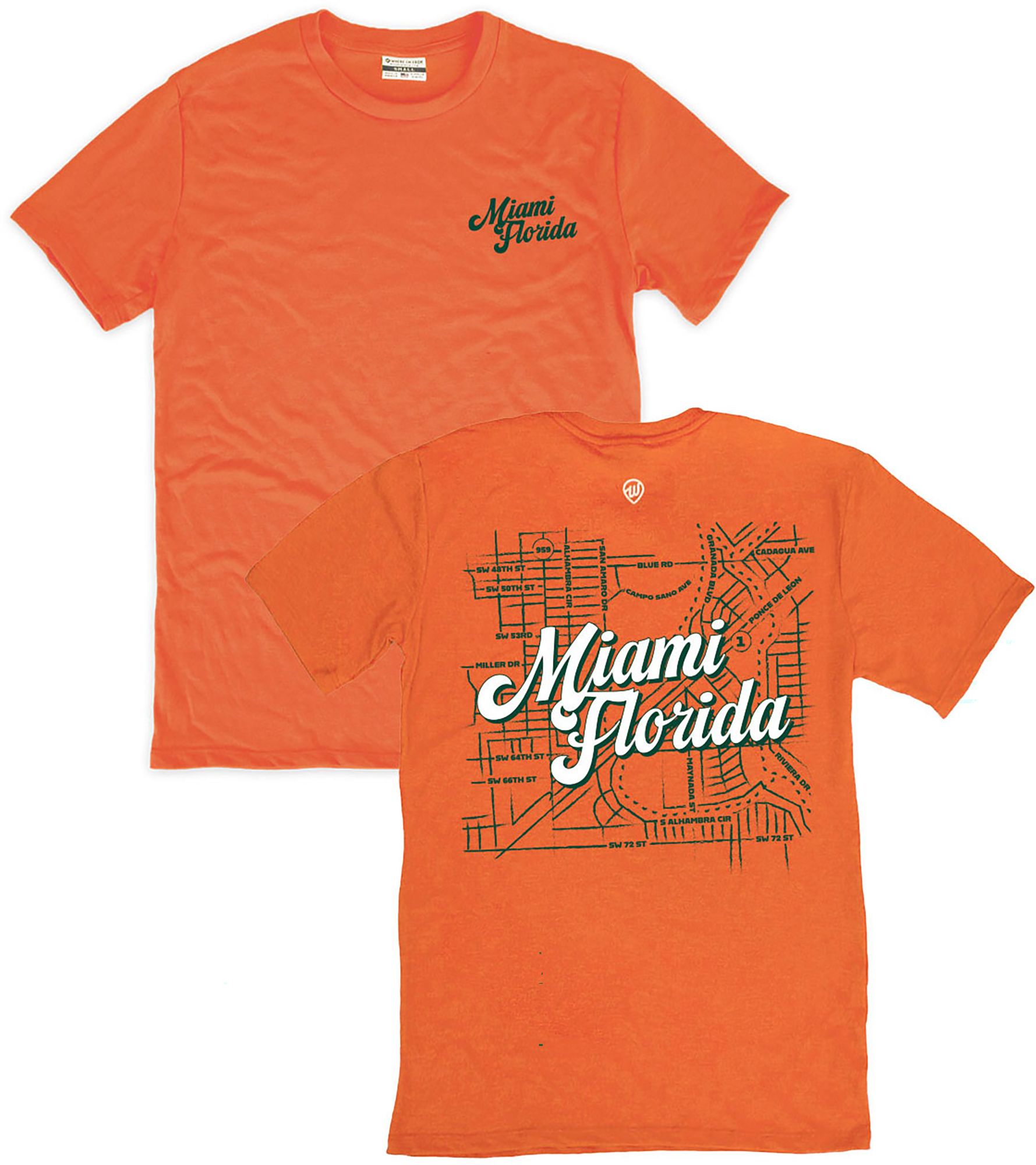 Where I'm From Adult Miami Orange College Map 2-Hit T-Shirt