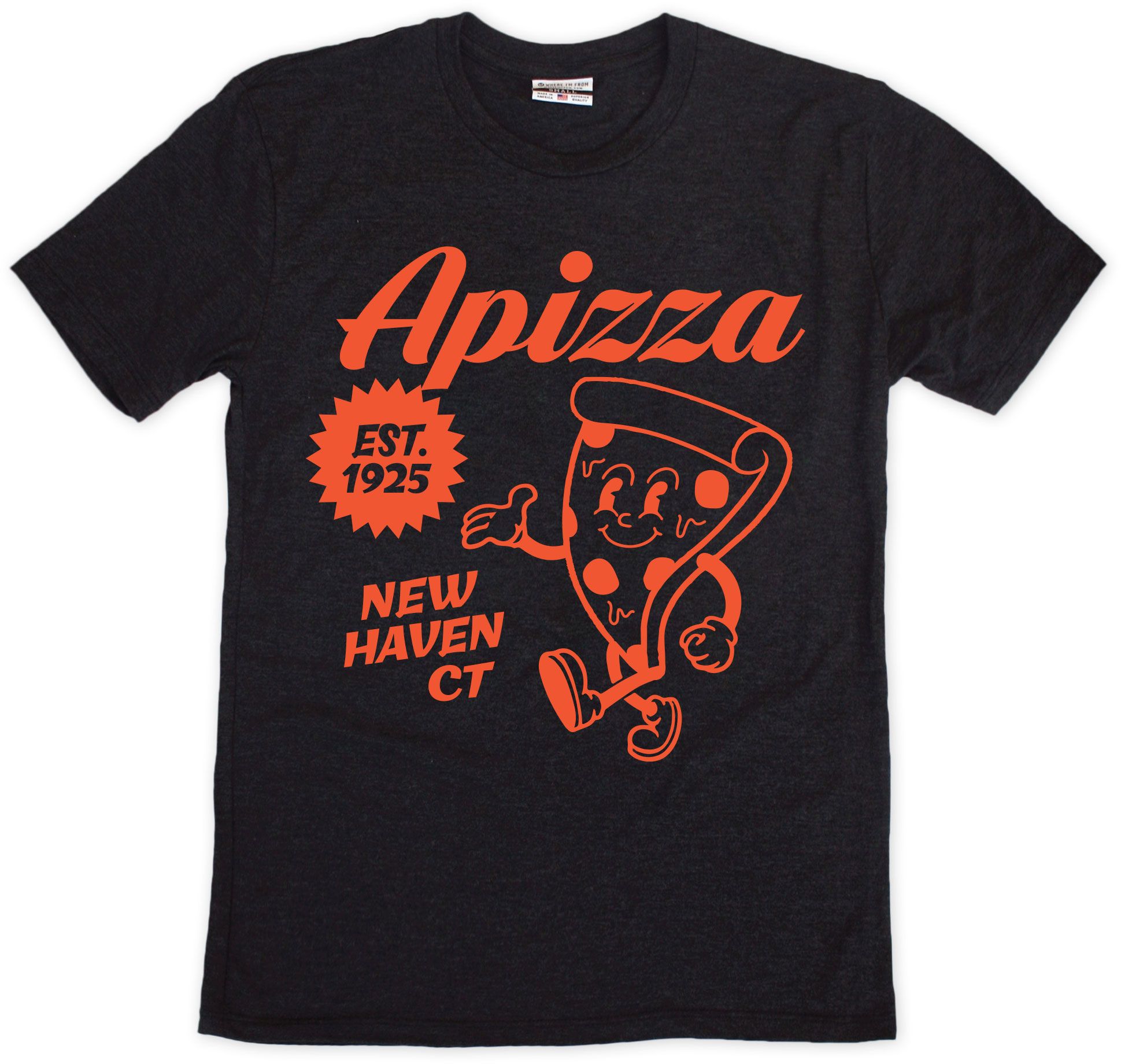 Where I'm From Men's Connecticut Black Pizza T-Shirt