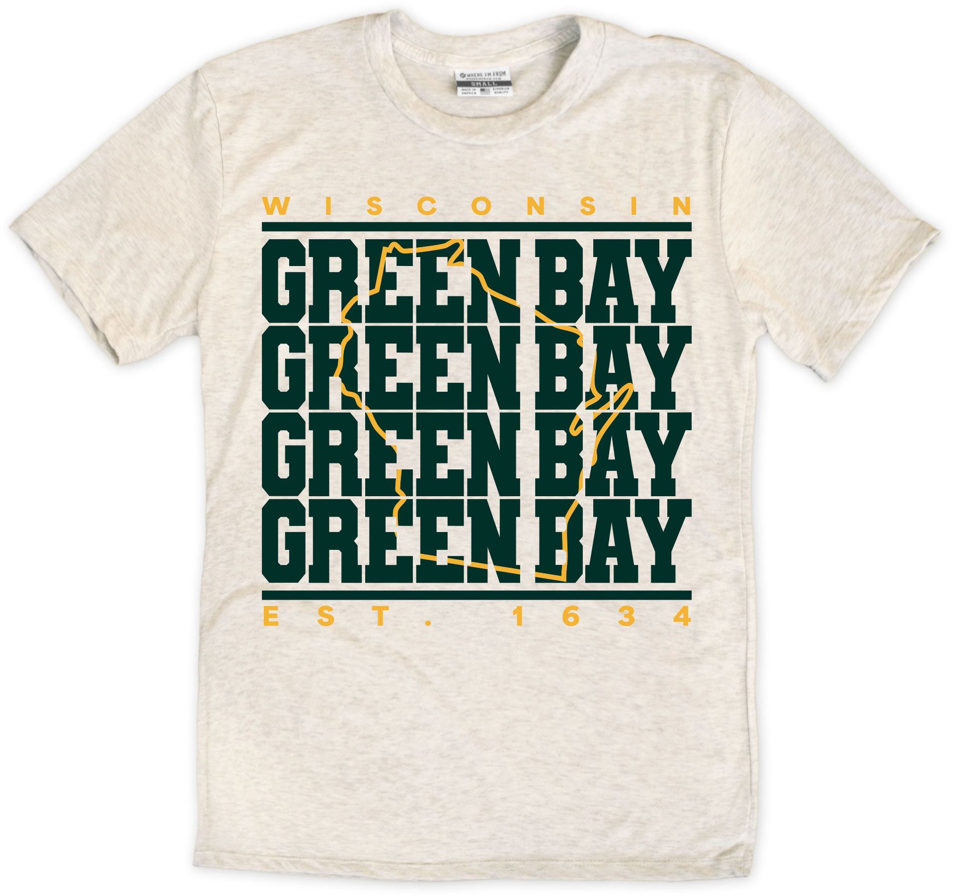 Where I'm From Men's Green Bay Cream Repeat Short Sleeve T-Shirt