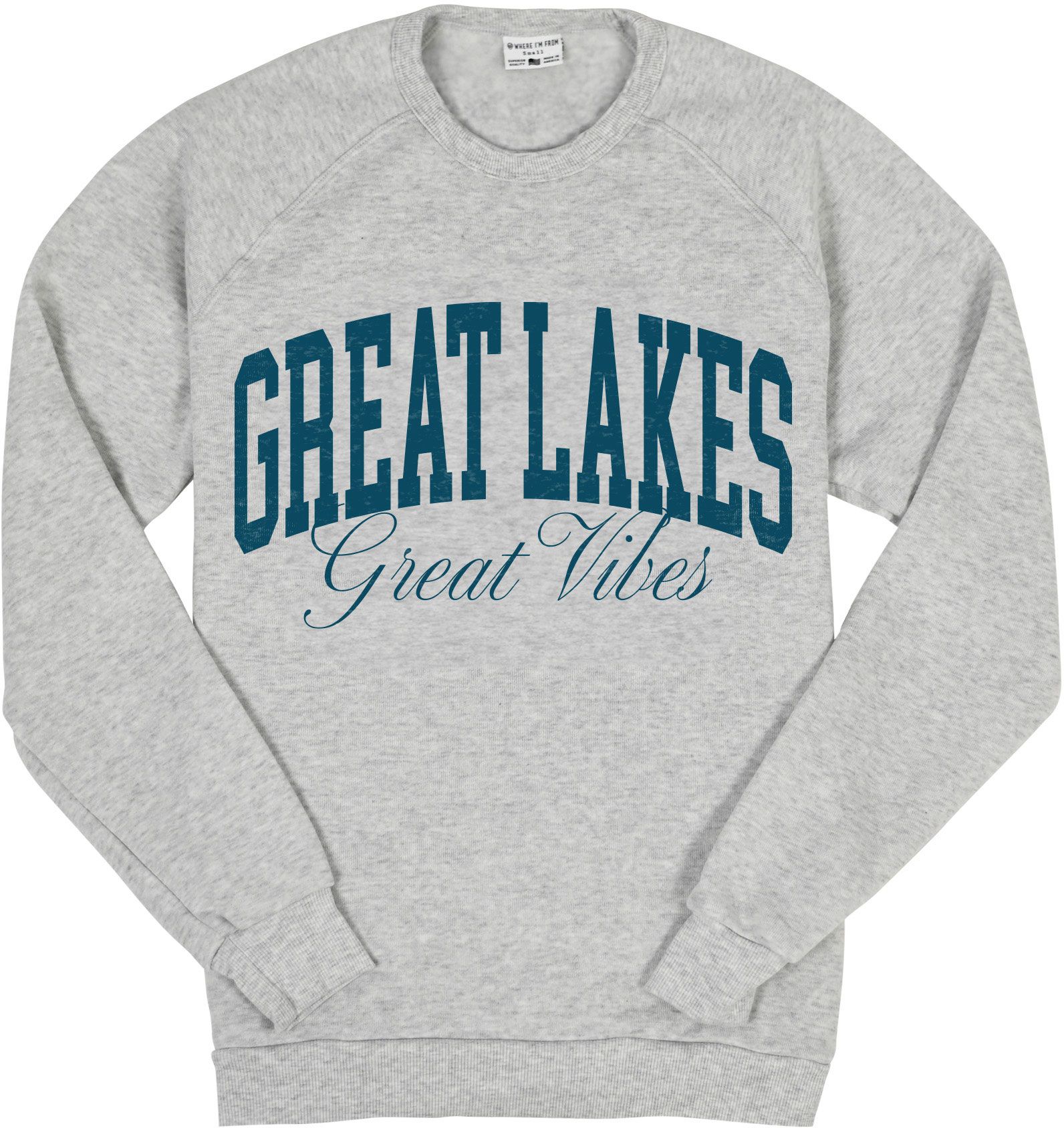 Where I'm From Men's Great Lakes Gray Great Vibes Crewneck Sweatshirt