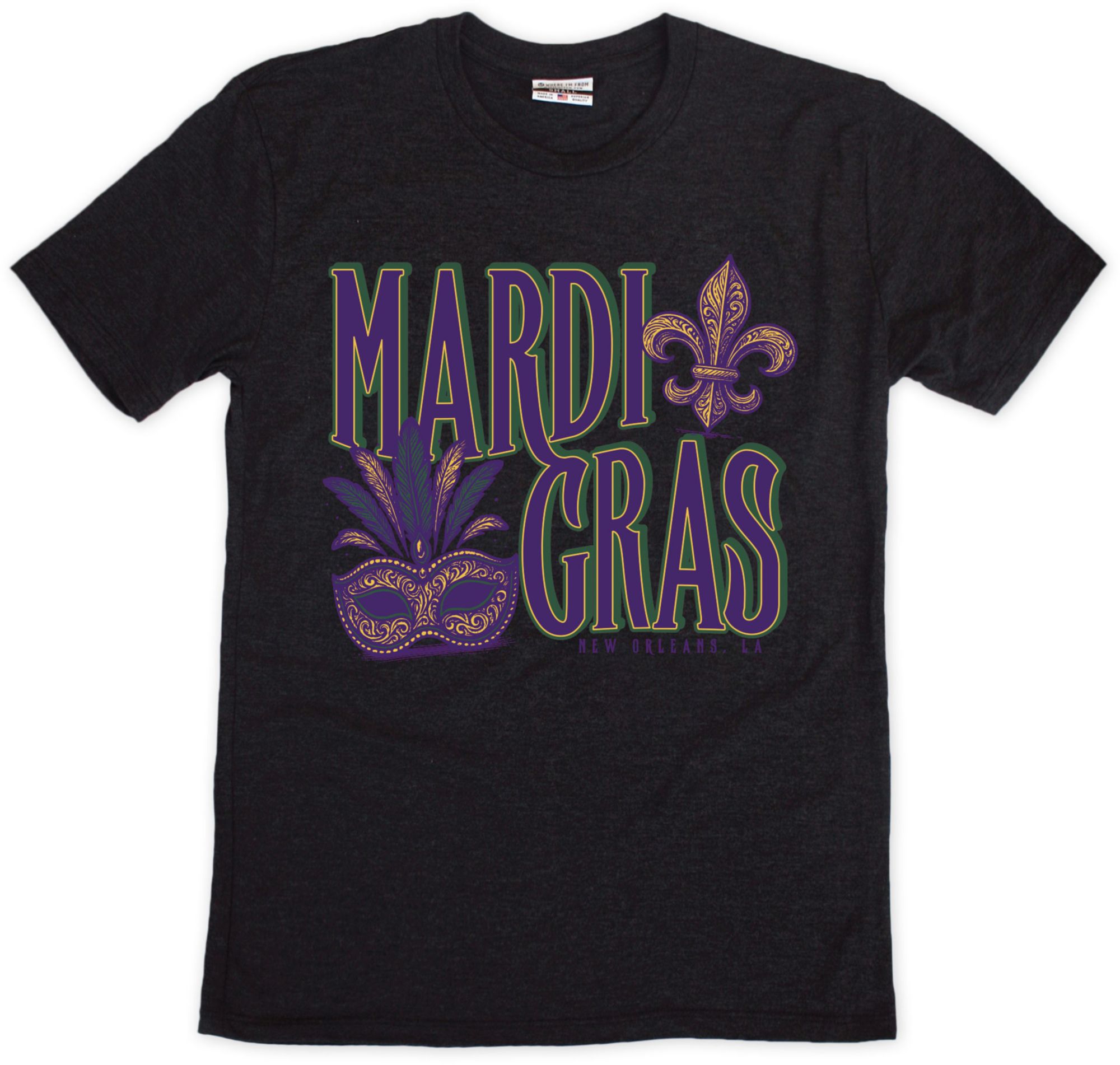 Where I'm From Men's New Orleans Black Mardi Gras Mask T-Shirt