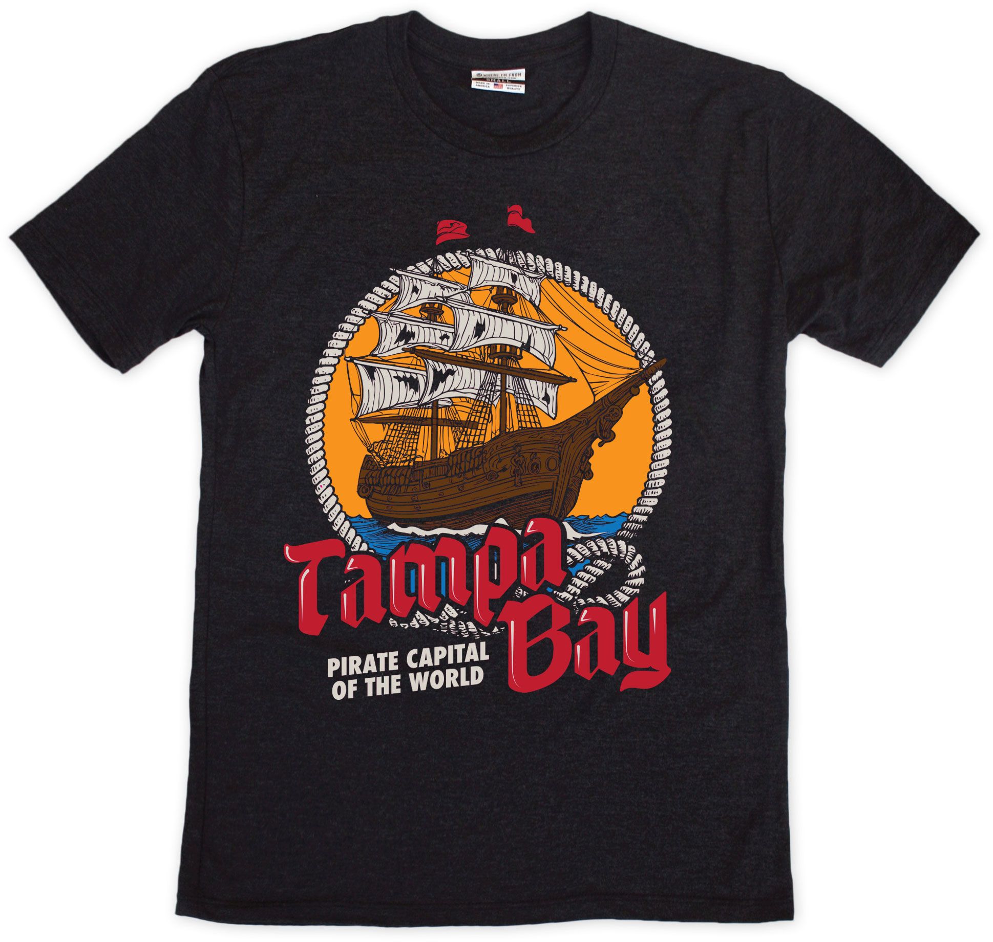 Where I'm From Men's Tampa Black Pirate 2Hit T-Shirt