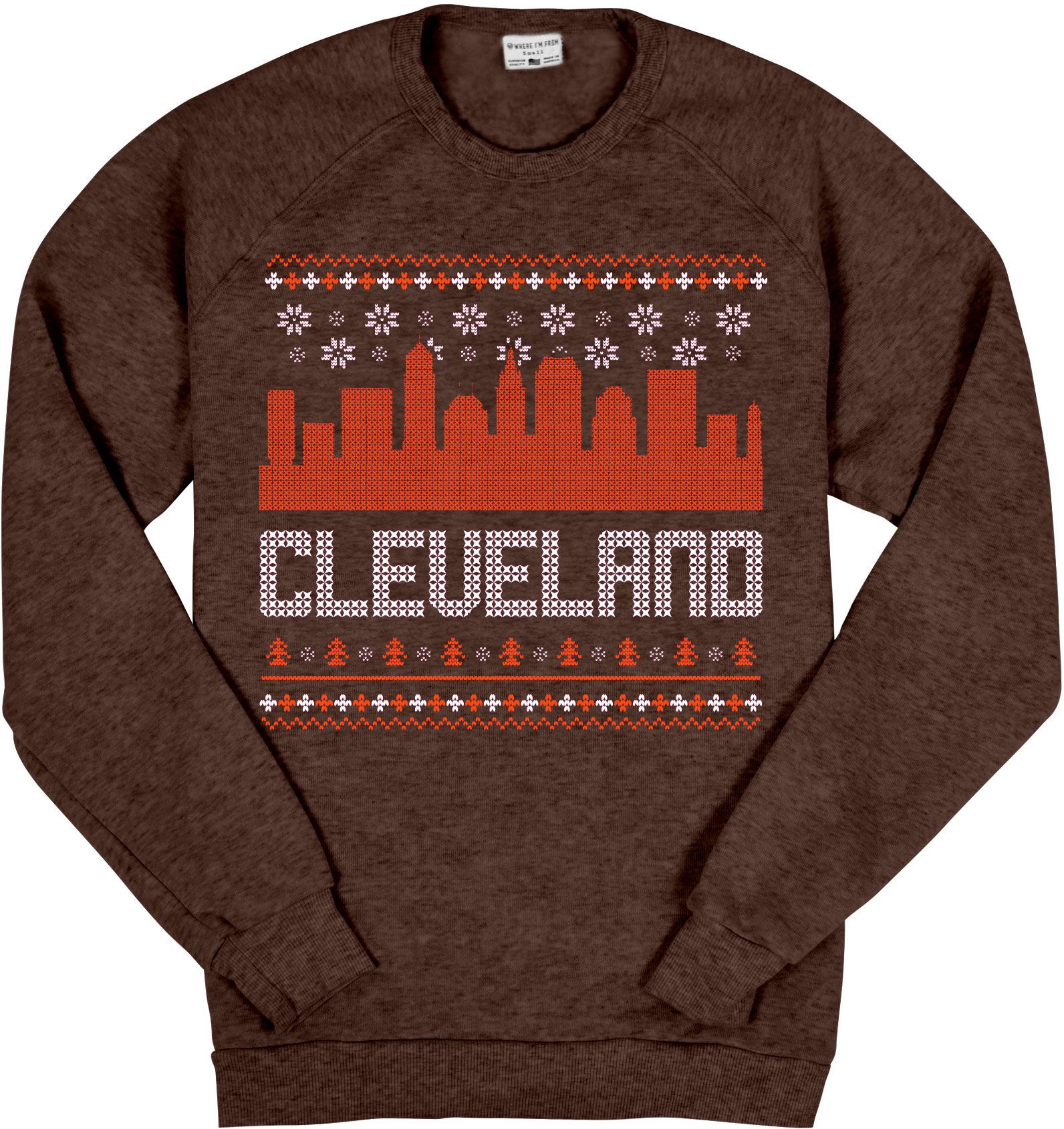 Where I'm From Adult Cleveland Brown Holiday Sky Crewneck Sweatshirt