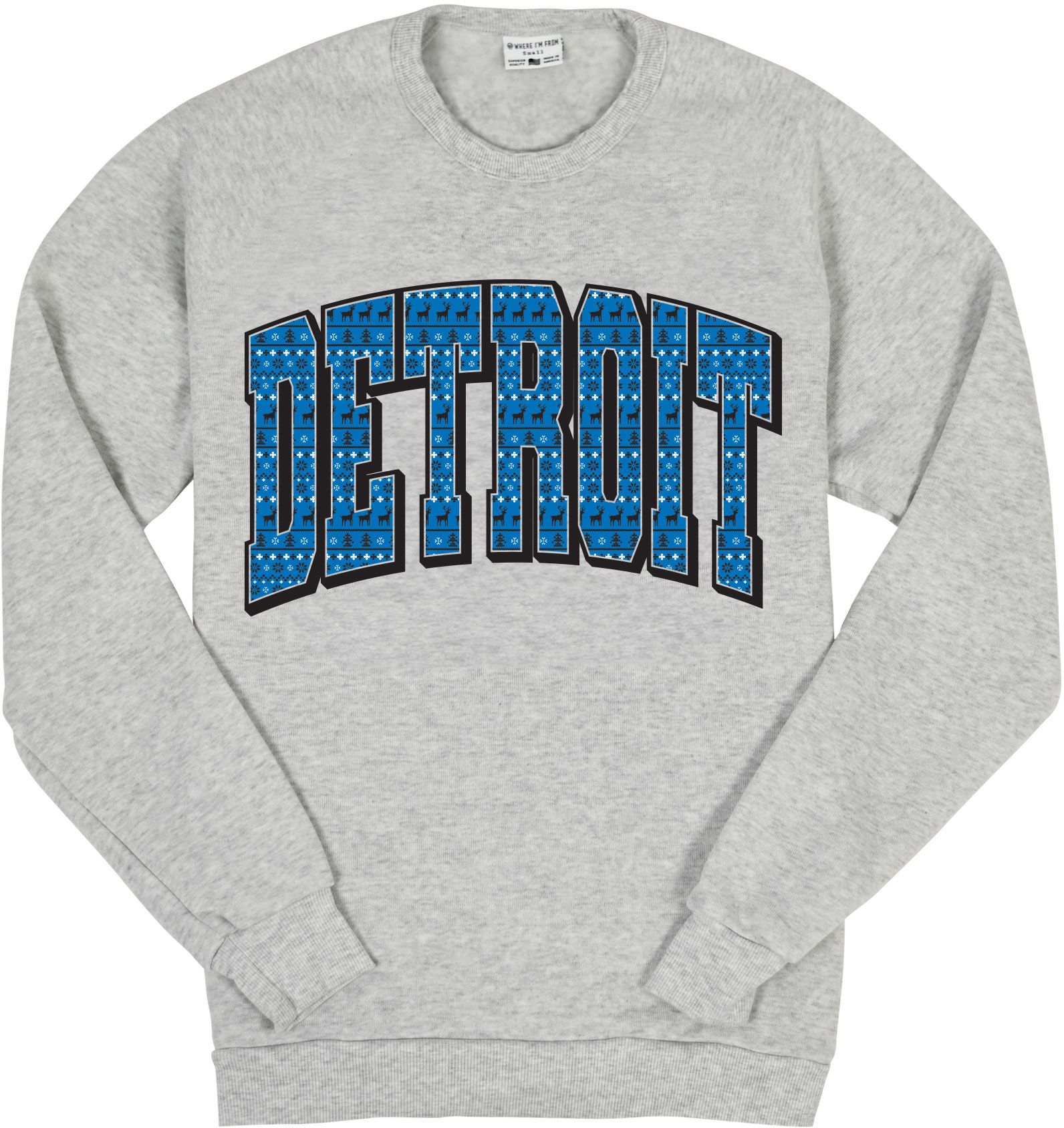 Where I'm From Adult Detroit White Holiday Script Crewneck Sweatshirt