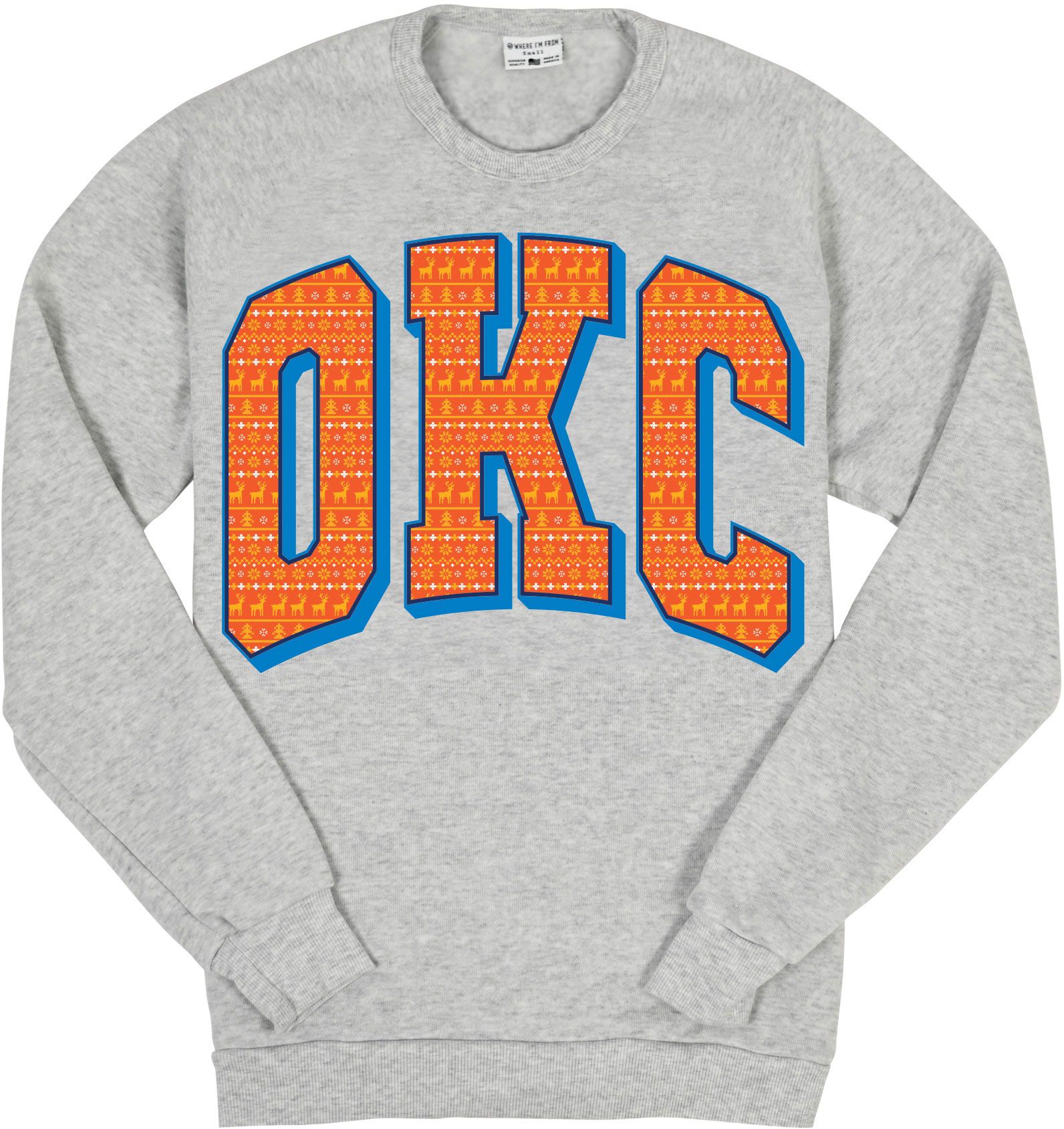 Where I'm From Adult Oklahoma City White Holiday Philly Crewneck Sweatshirt
