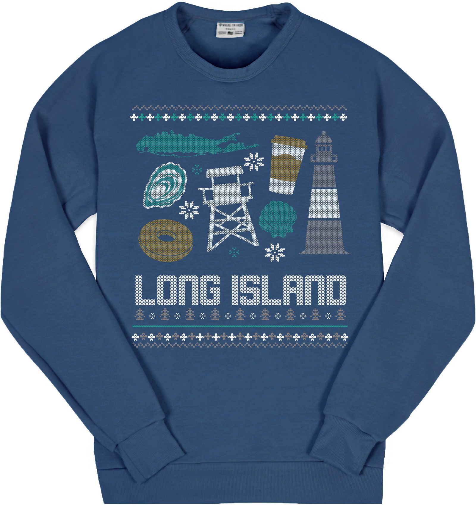 Where I'm From Adult Long Island Navy Holiday City Crewneck Sweatshirt
