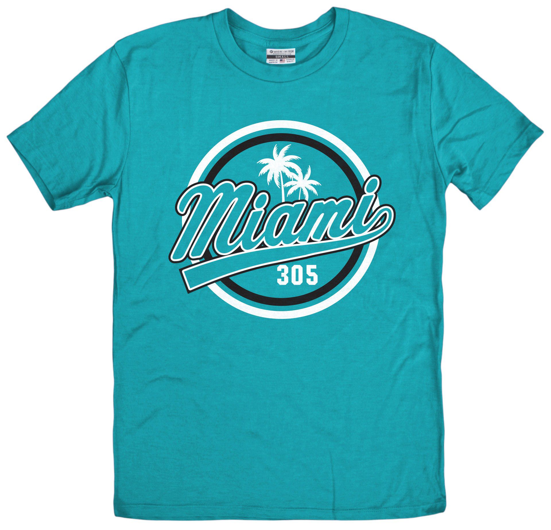 Where I'm From Adult Miami Teal Circle Script T-Shirt