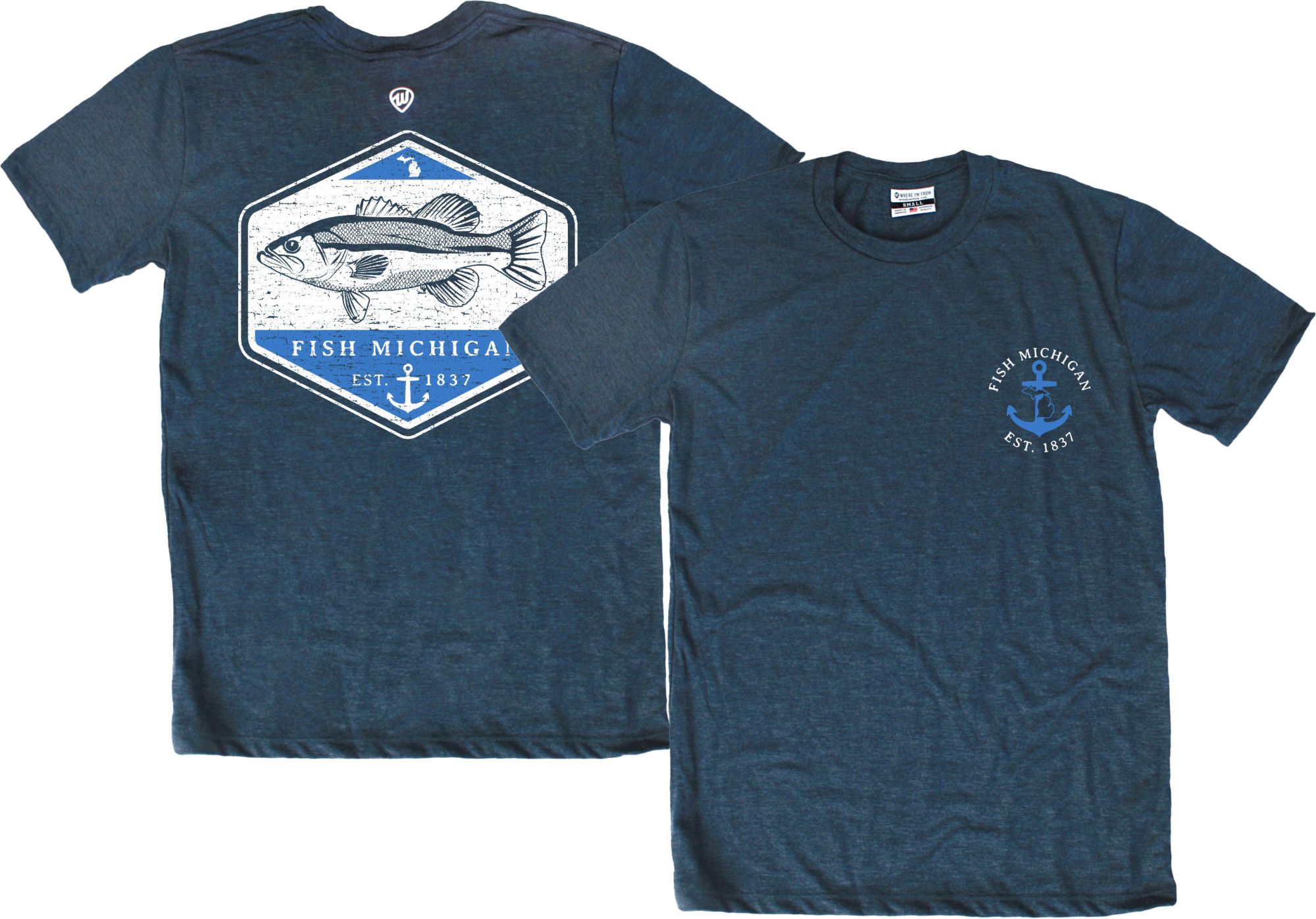 Where I'm From Adult Michigan Navy Father's Day Fishing 2 Hit T-Shirt