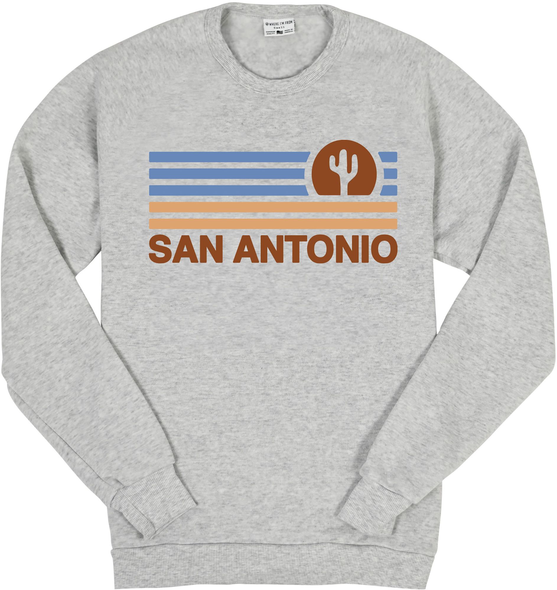 Where I'm From Adult San Antonio Light Grey Stripes Crewneck Sweatshirt