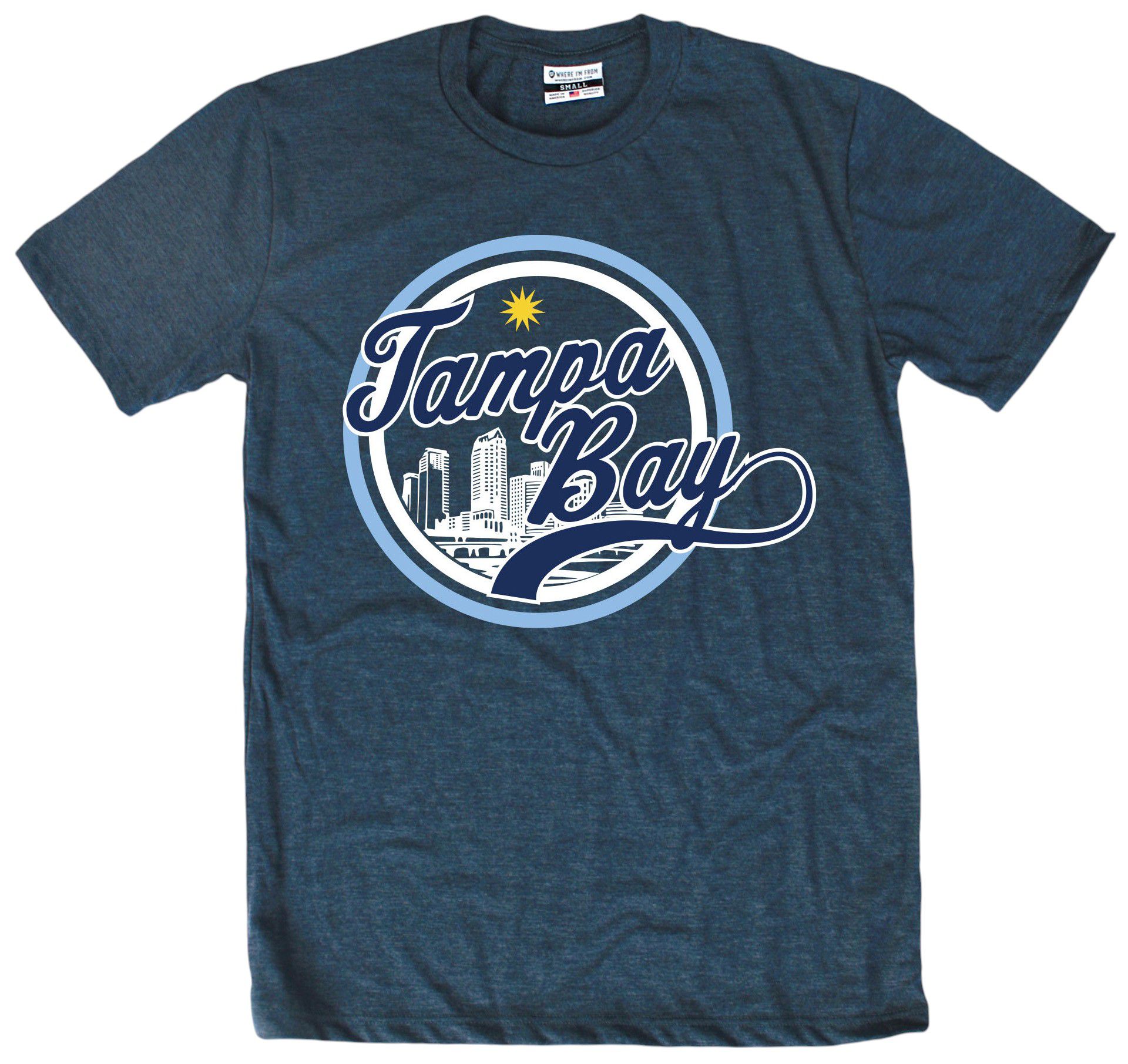 Where I'm From Adult Tampa Bay Navy Circle Script T-Shirt