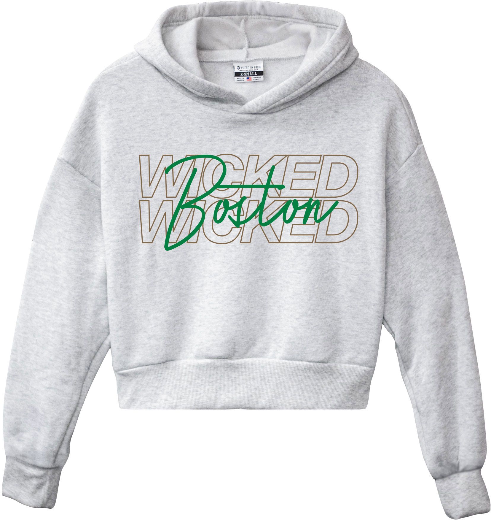 Where I'm From Women's Boston White Script Cropped Hoodie